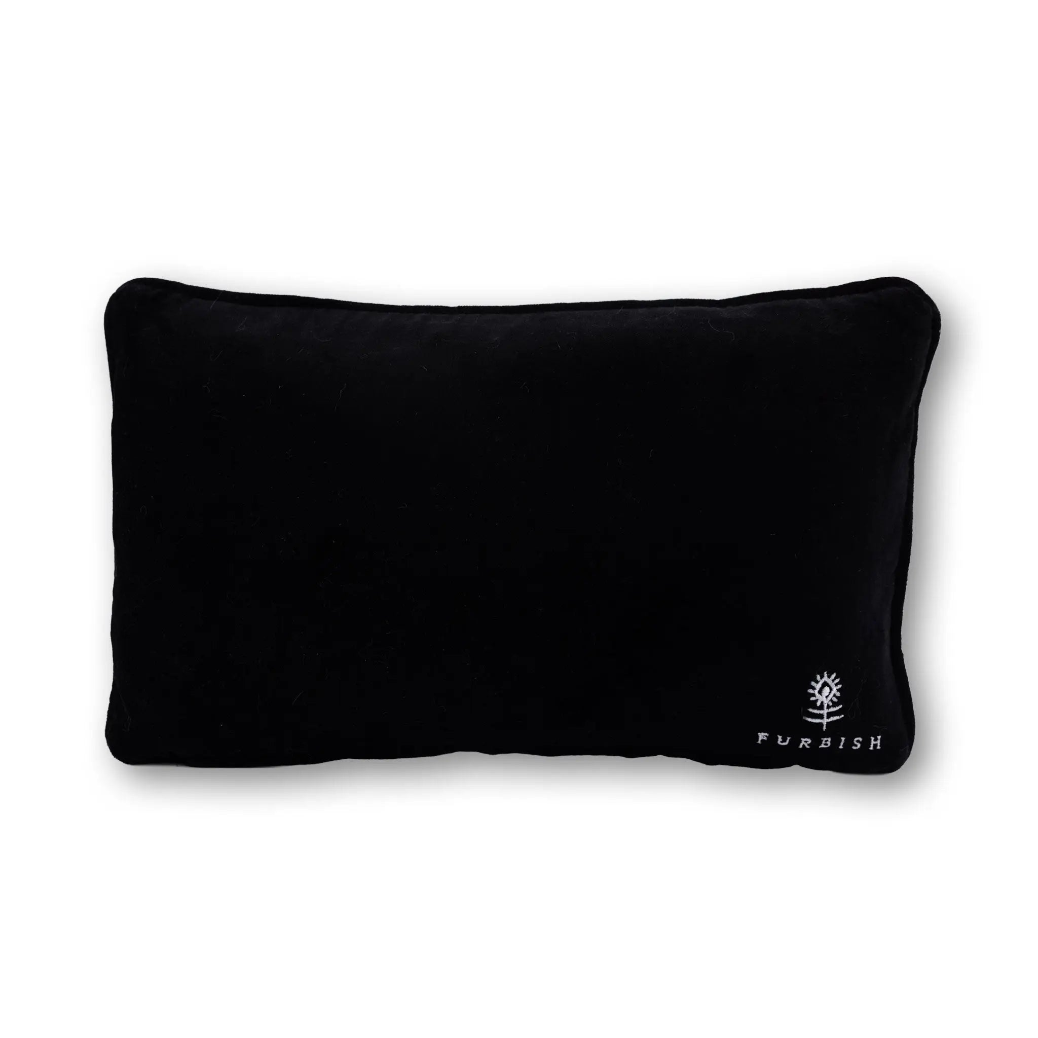 black pillow on a white background with brand logo Furbish