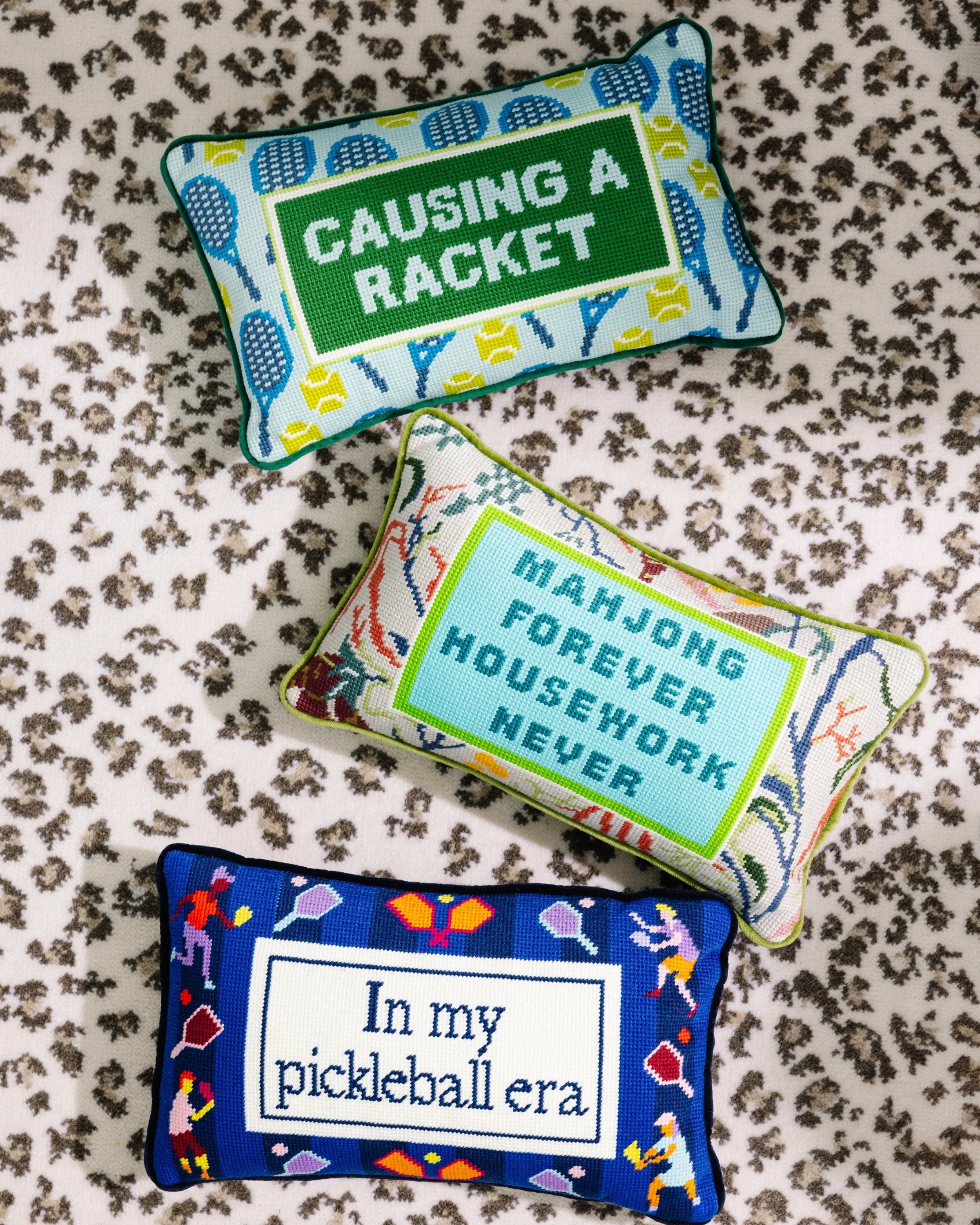 Causing A Racket Needlepoint Pillow Furbish Studio