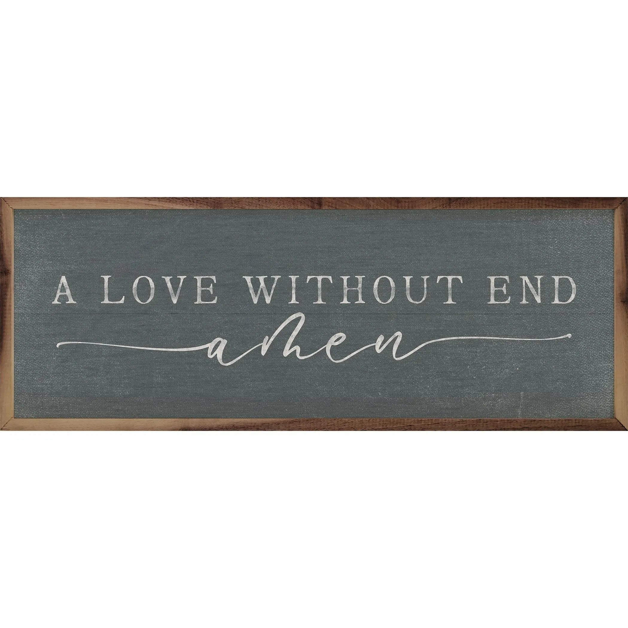 Decorative sign with text 'A LOVE WITHOUT END athen' on a white background