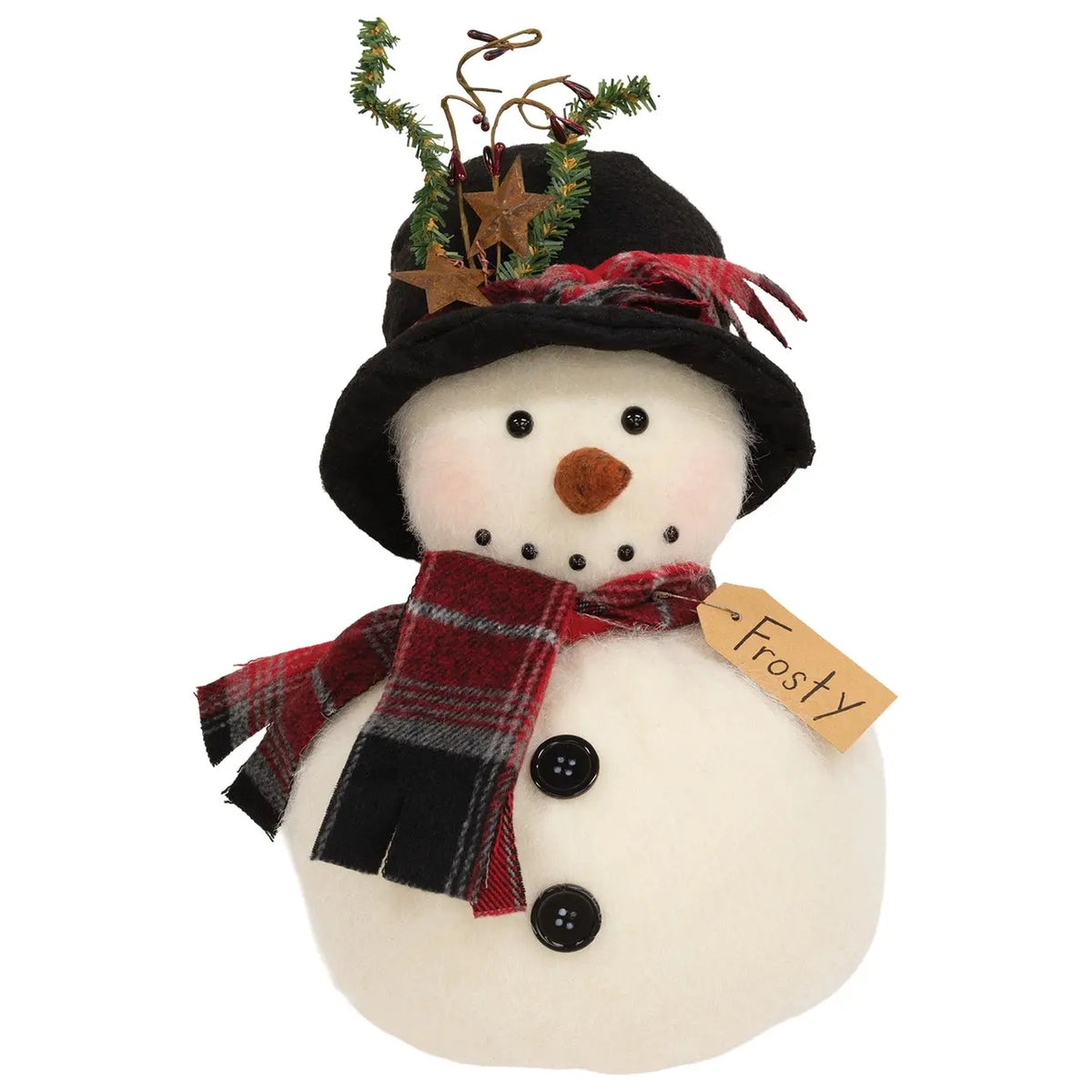 Chubby Frosty Snowman Doll with Winter Floral Top Hat – 12 Inch