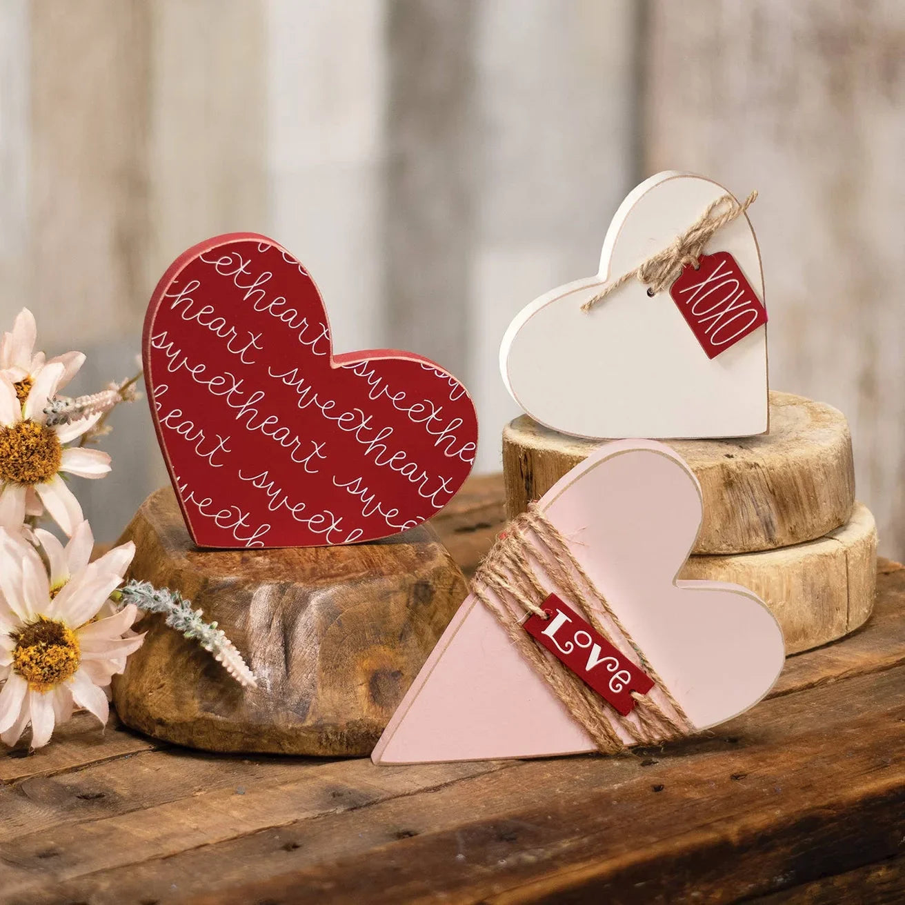 3/Set - Distressed Wooden Sweetheart Sitters