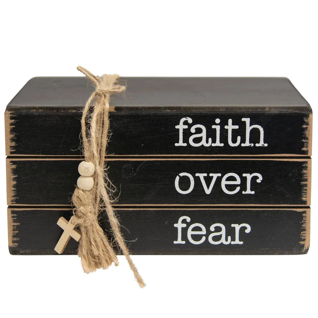🤍 Faith Over Fear Wooden Book Stack