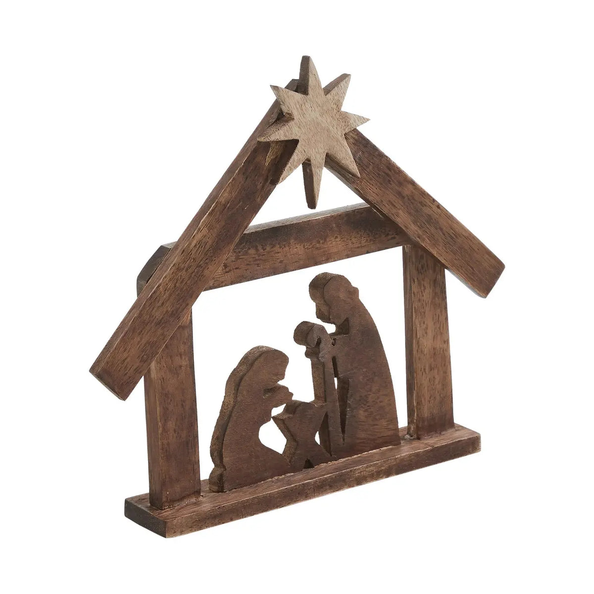 A Savior Is Born Dark Wooden Nativity Scene – 8.5x10