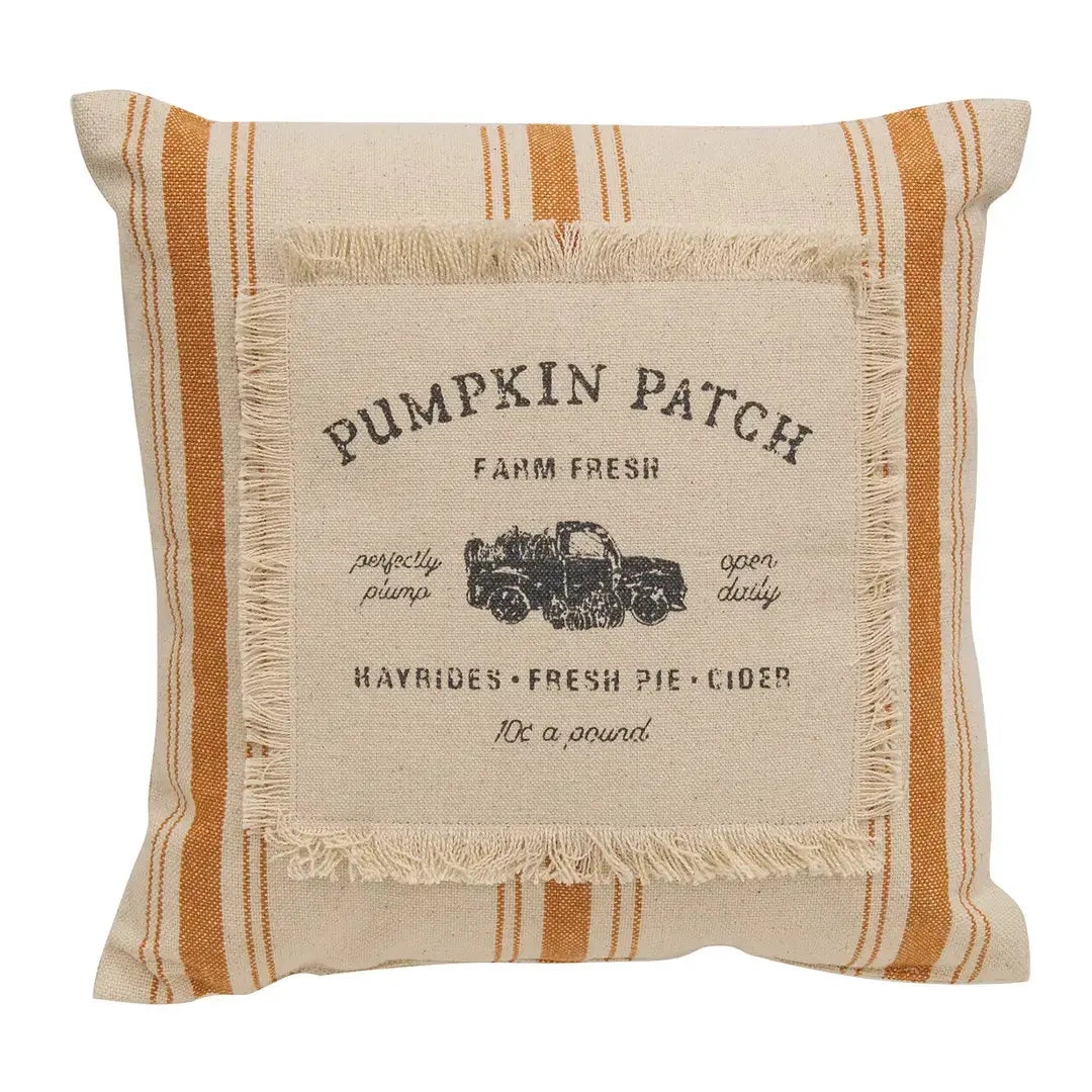 Pumpkin Patch Orange Ticking Stripe Pillow | 10" Square