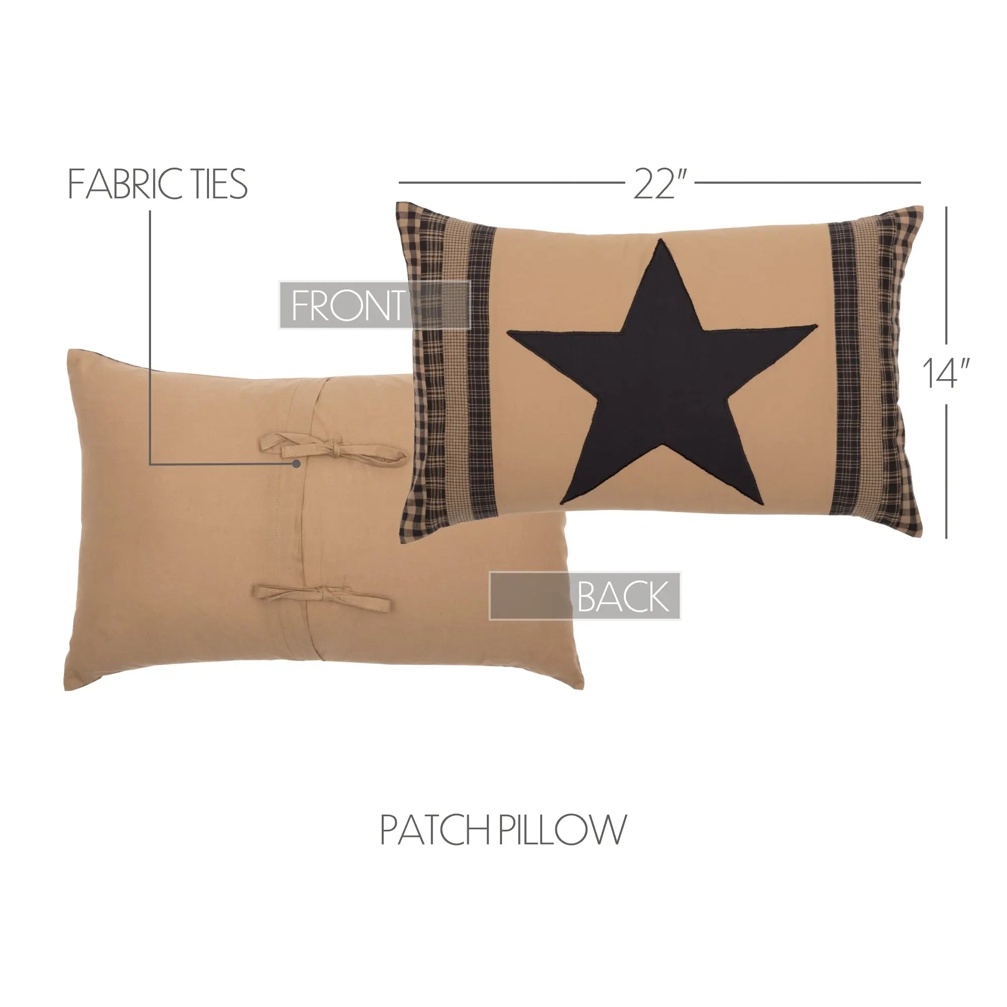 Two pillows with a star design, one front and one back view, on a white background.