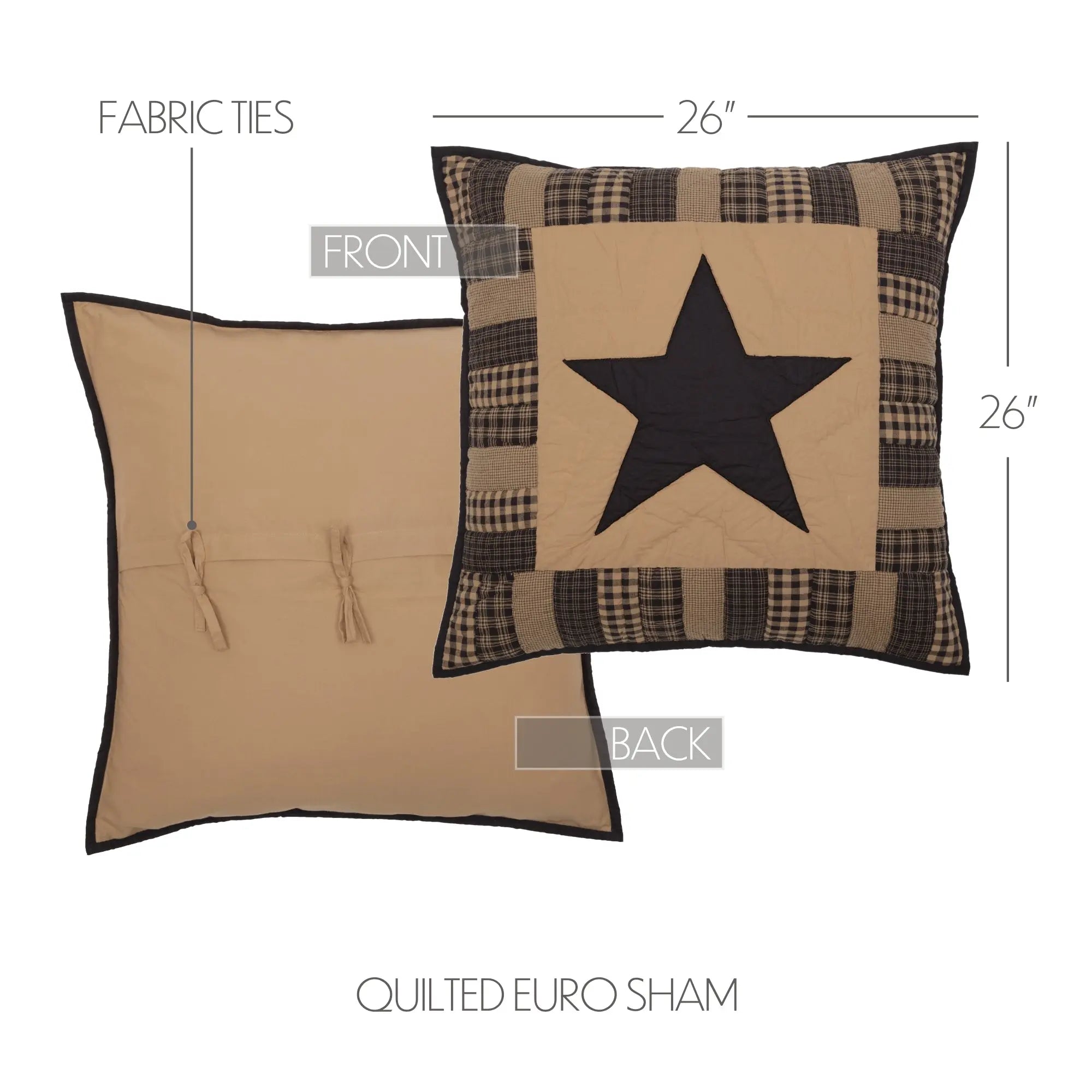 Black Check Star Quilted Euro Sham – 26" x 26"