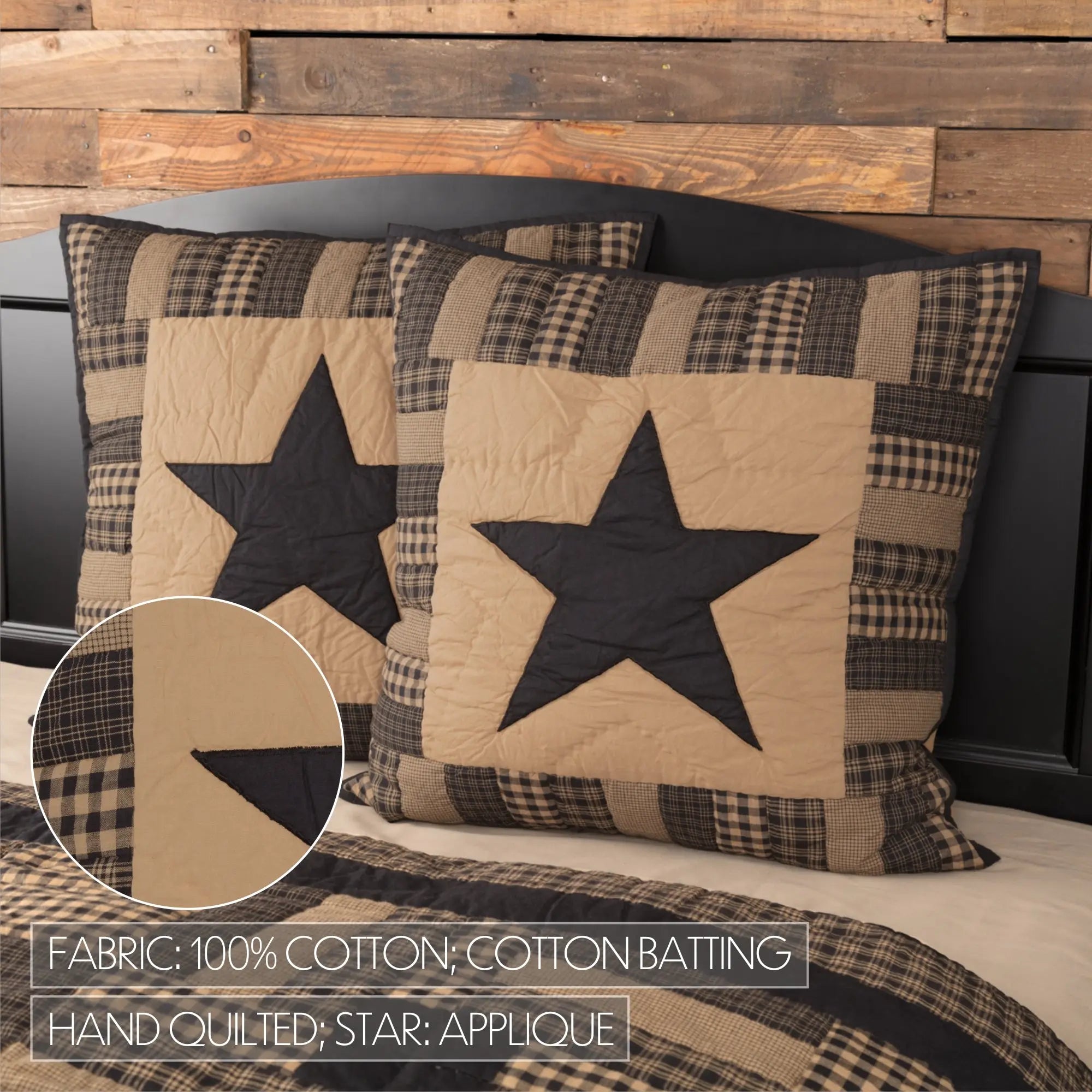 Black Check Star Quilted Euro Sham – 26" x 26"