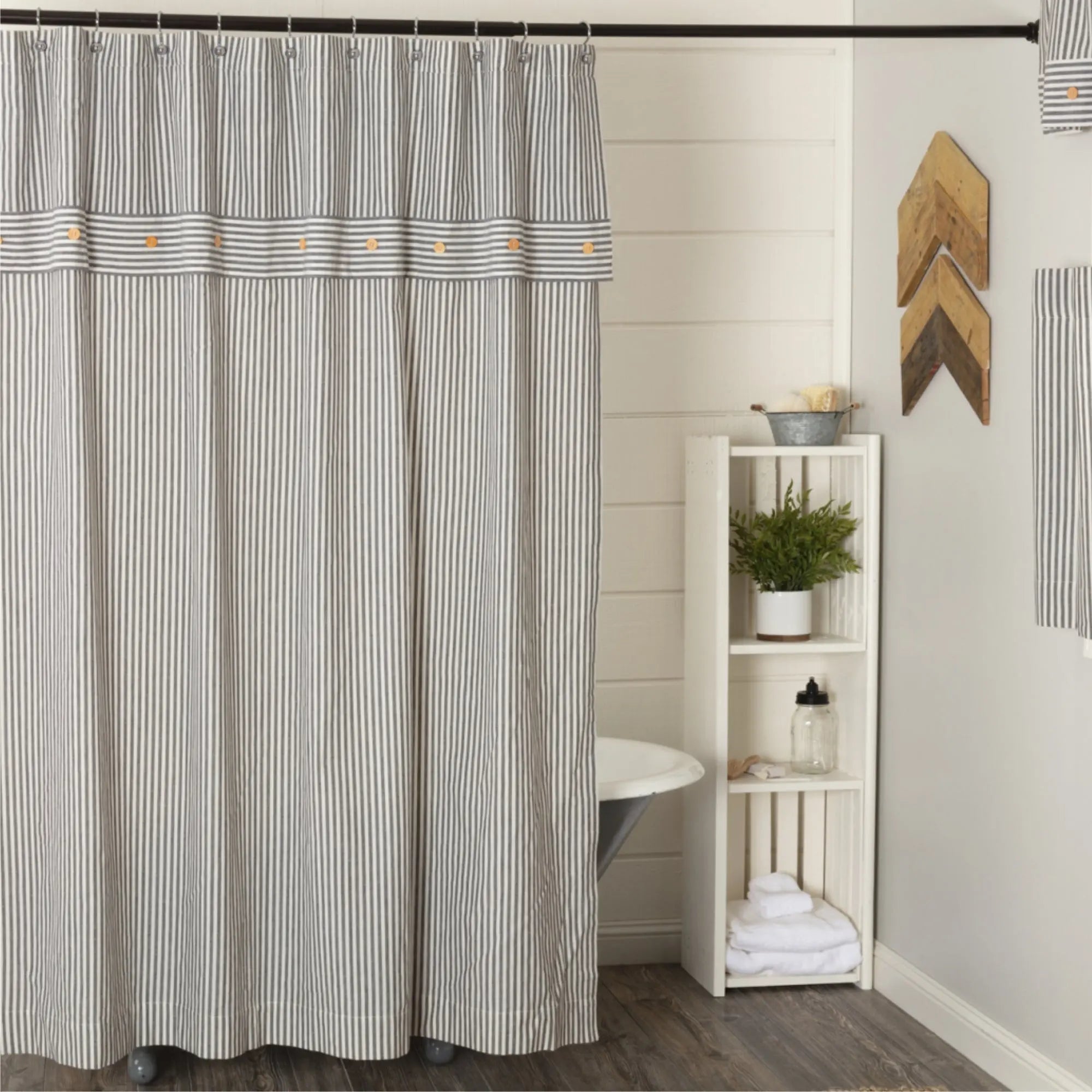 Farmhouse Ticking Gray Shower Curtain – Cotton Stripe 72x72