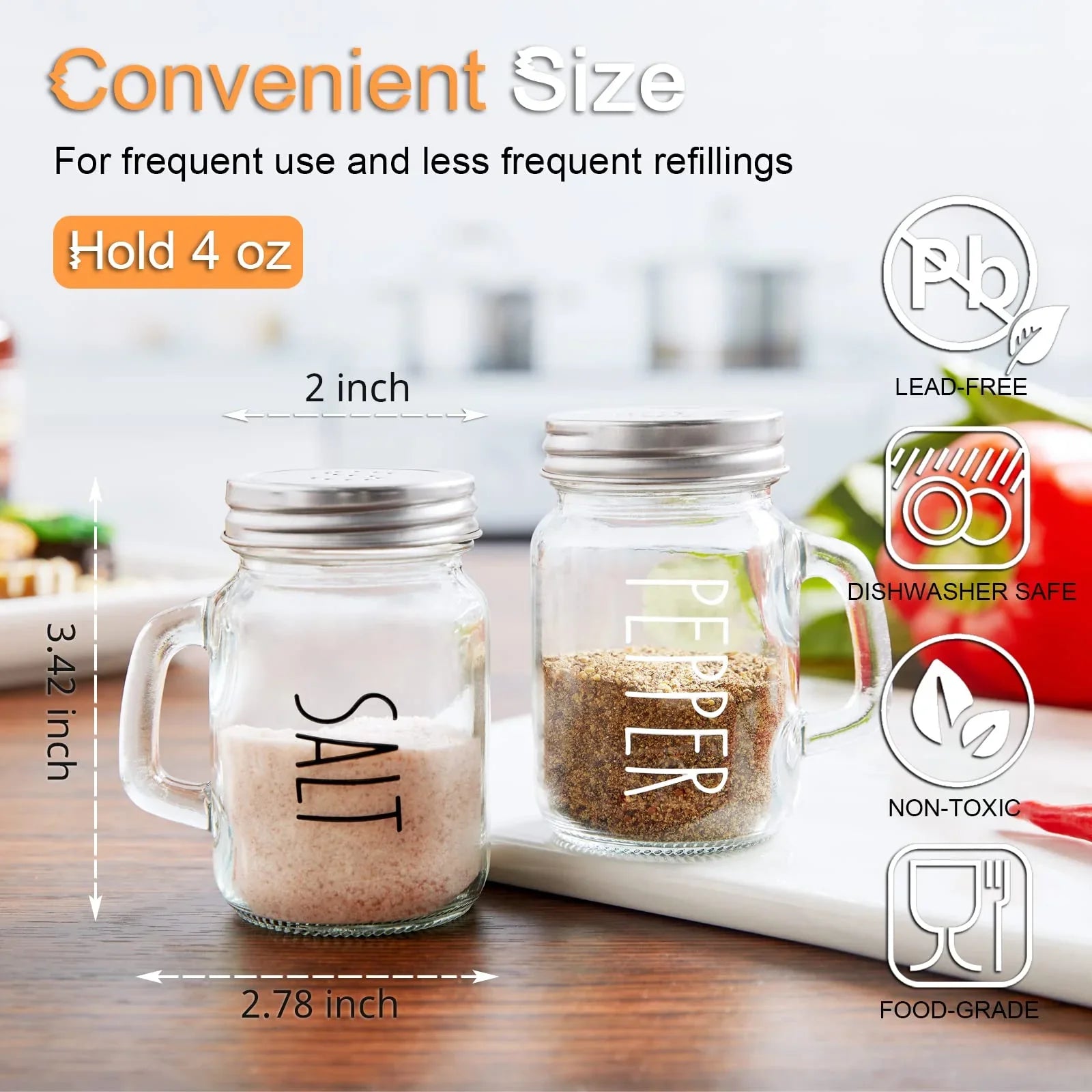 Salt and Pepper Shakers Set, ZOSUJO 4 oz Cute Salt Pepper Shaker, Kitchen Decor for Home Restaurants Wedding, Glass Black White Shaker Sets with Stainless Steel Lids - KJ Cozy Designs