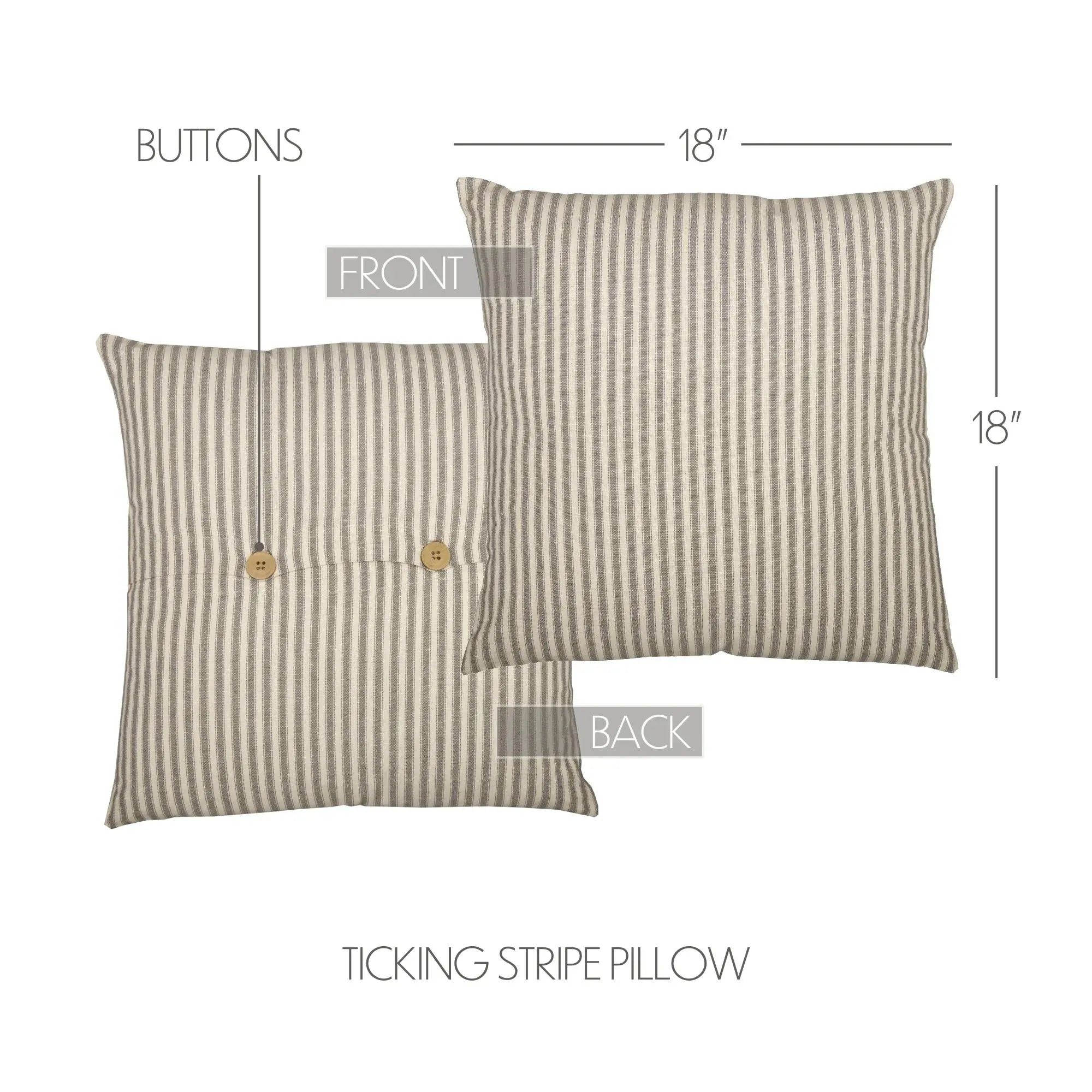 18-inch ticking stripe pillow with button closure, farmhouse decor accent for cozy living spaces