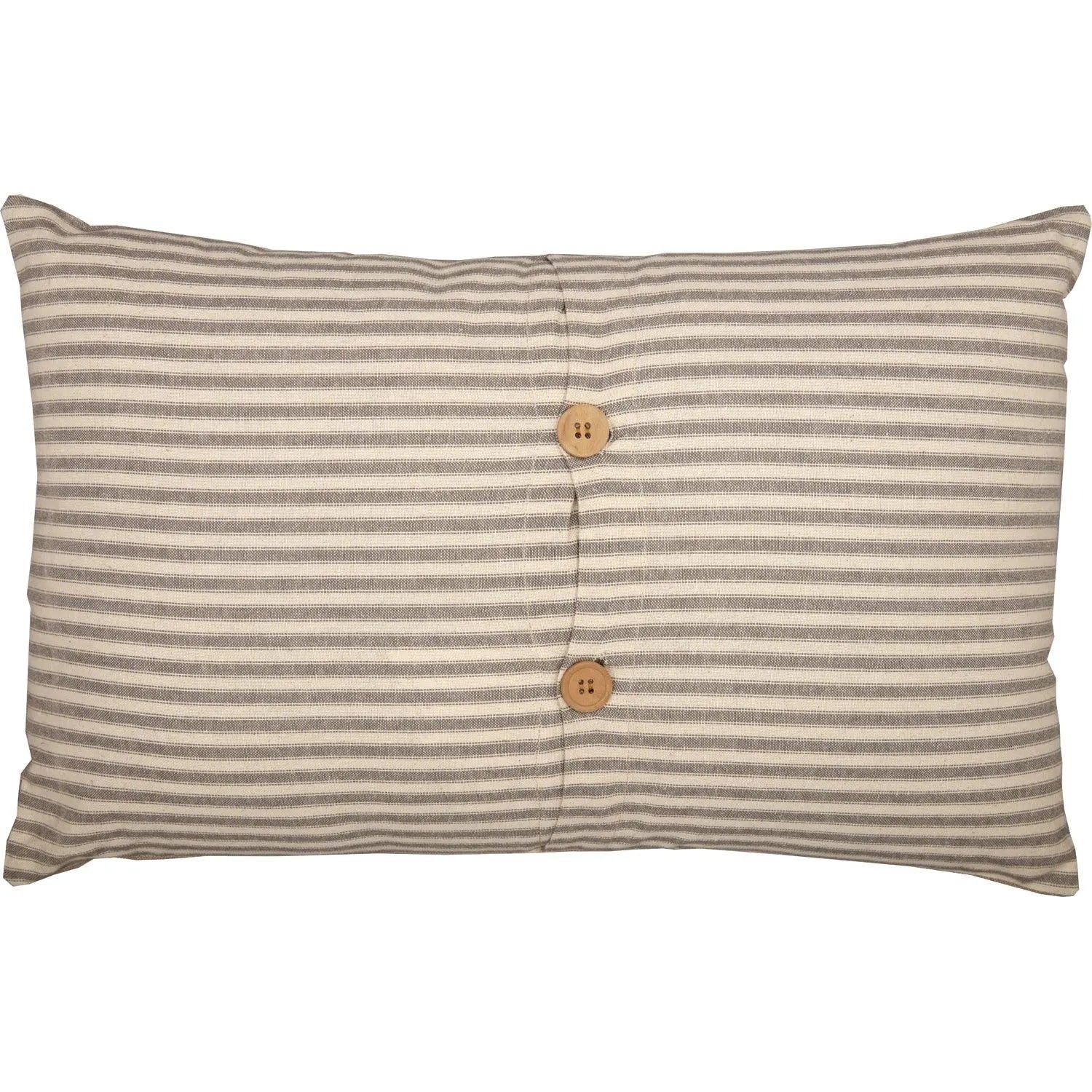 Striped farmhouse pillow with wooden buttons, cozy cottage decor accent