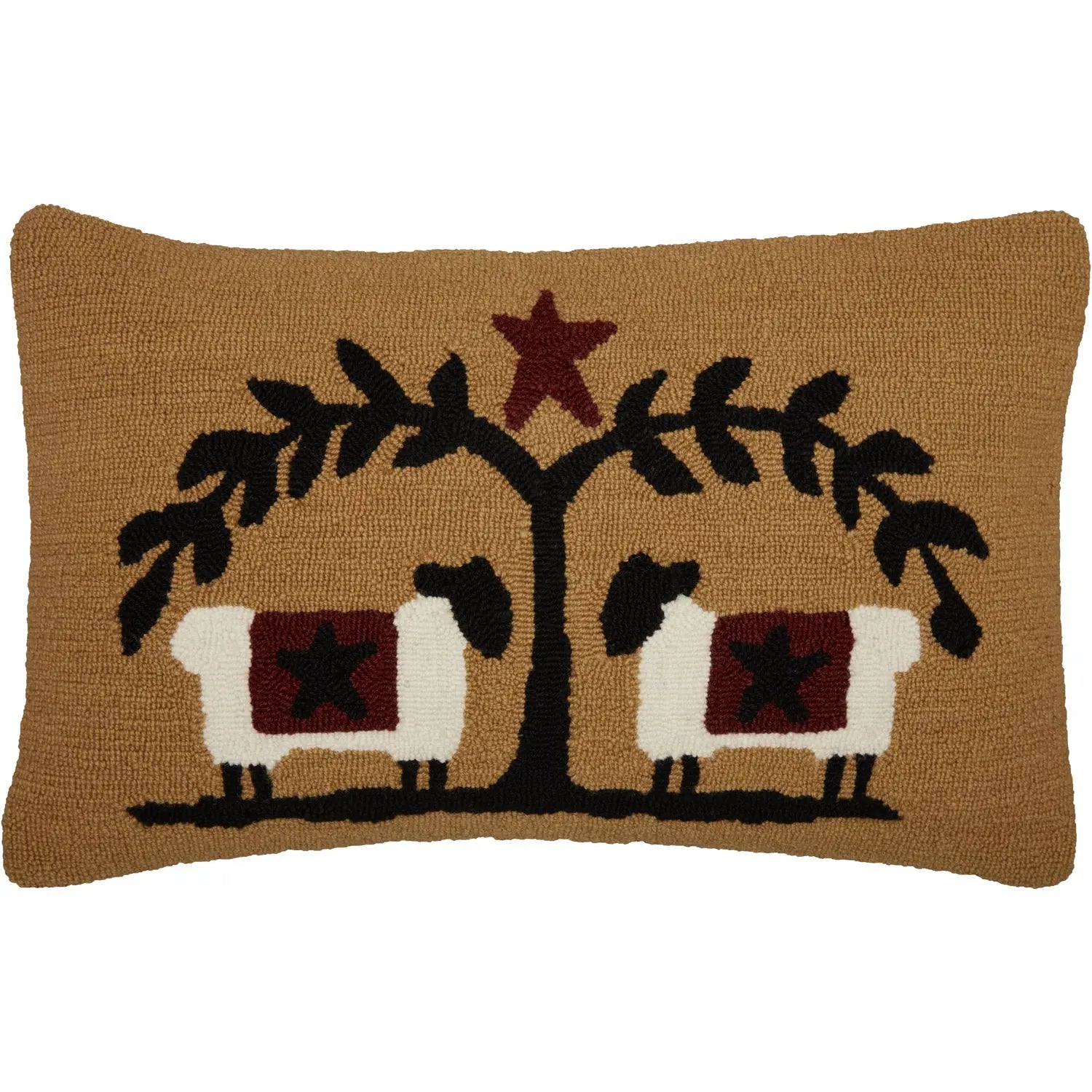 Heritage Farms Sheep & Star Hooked Throw Pillow – 14" x 22"