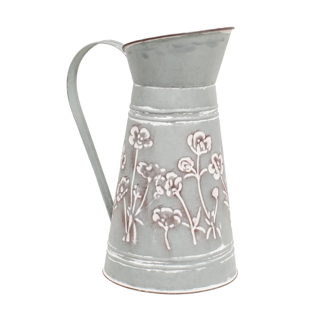 Washed Blue Metal Flower Embossed Water Pitcher