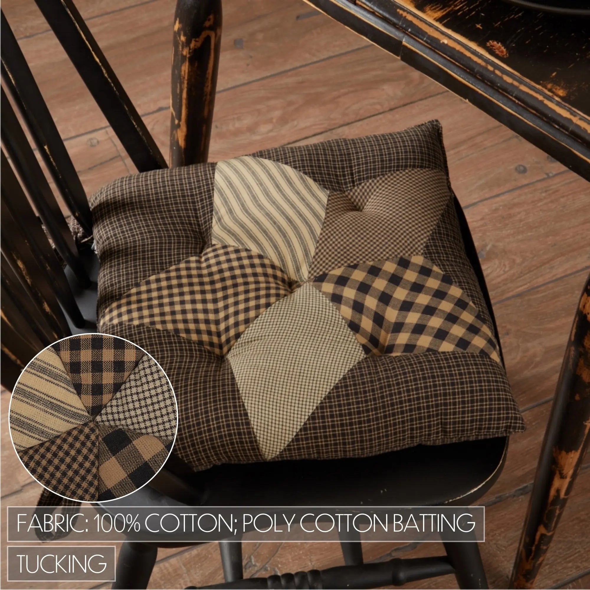 Farmhouse Star Patchwork Chair Pad – Thick Cotton Cushion 14x14