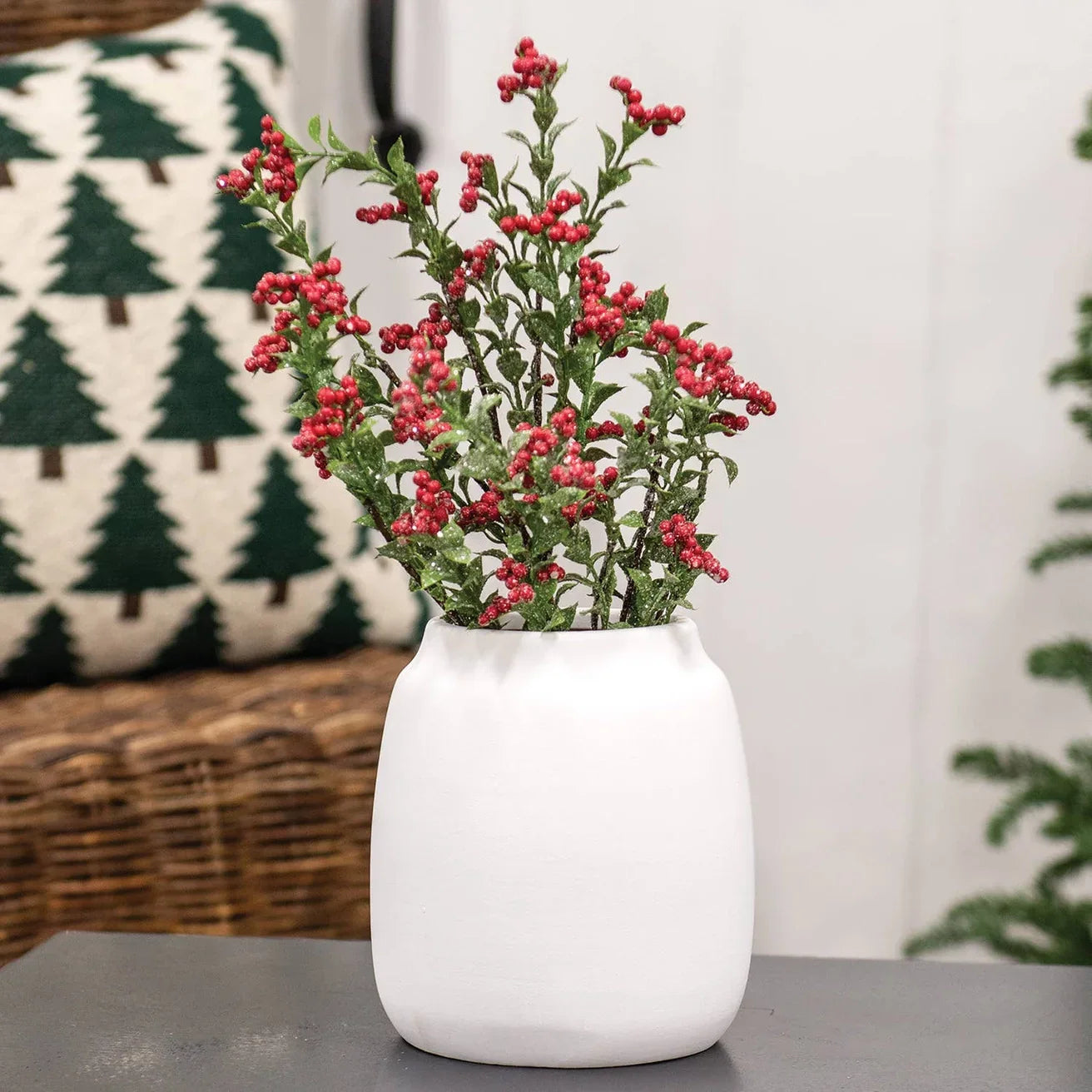 White Ceramic Wide Vase - 6.5"H