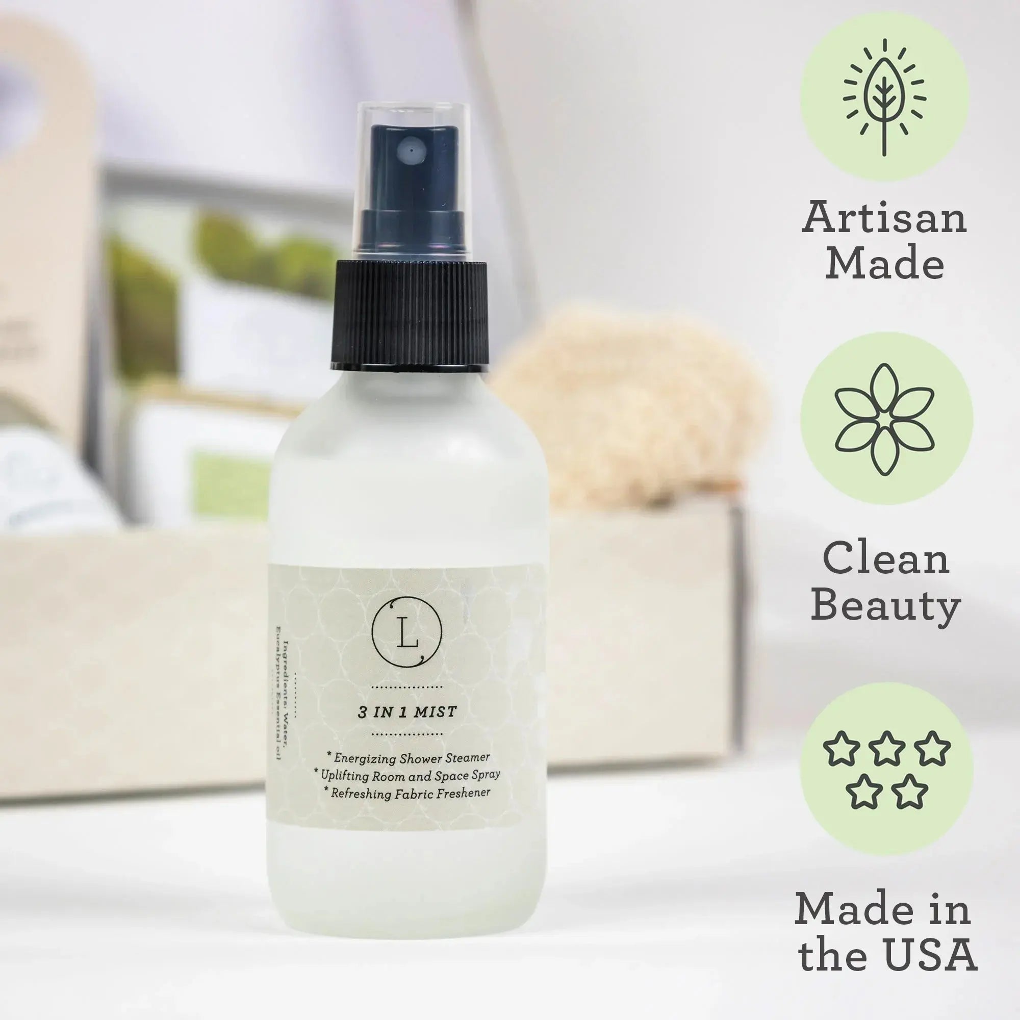 Artisan-made 3-in-1 mist spray for shower, room & fabric refresh, clean beauty, made in USA