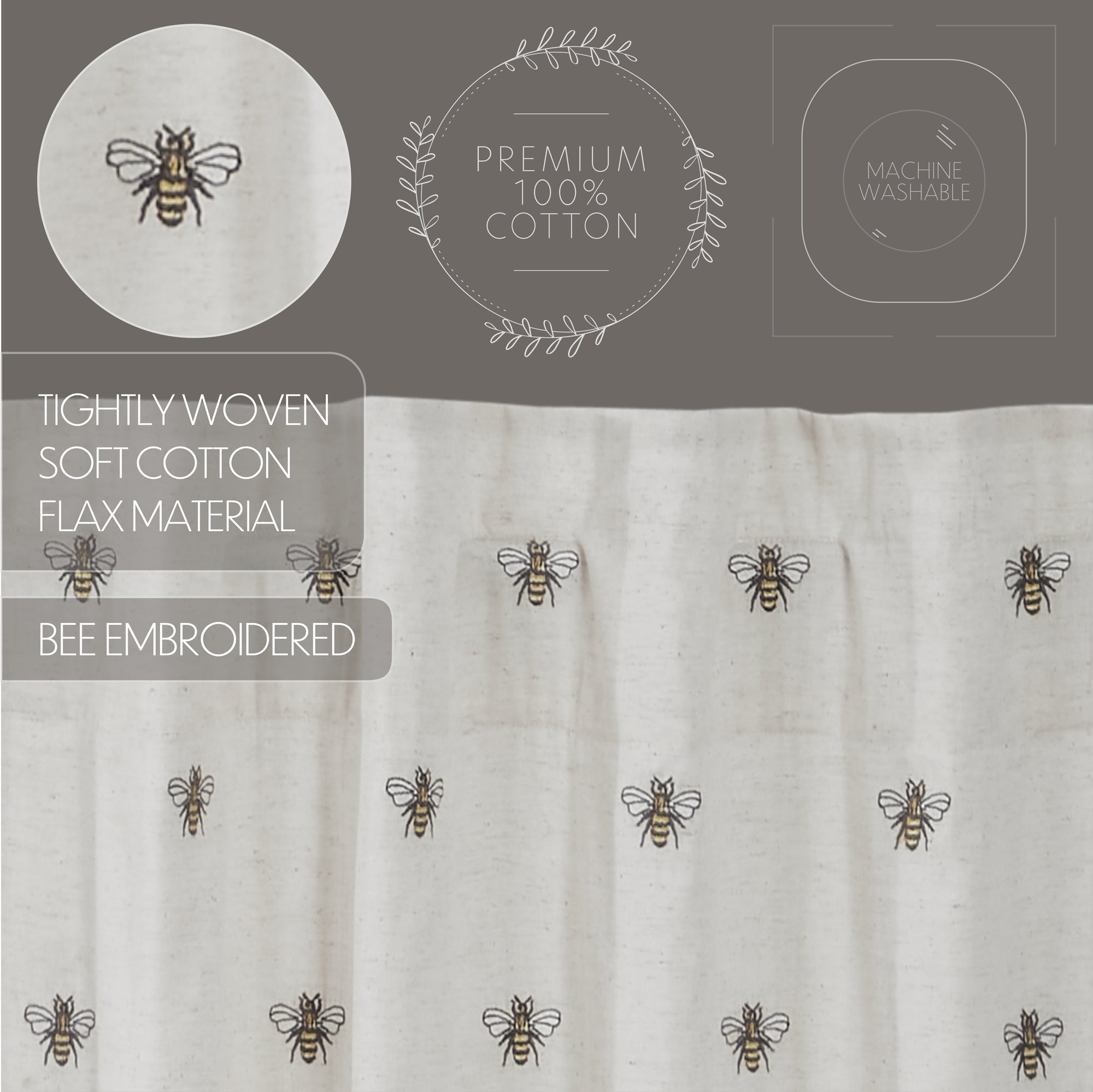 Embroidered Bee Valance – 16x60