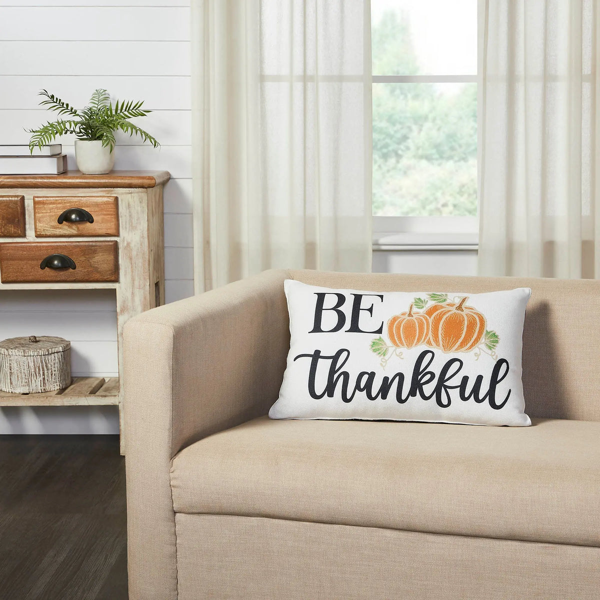 Annie Black Check Be Thankful Pumpkin Throw Pillow – 14x22