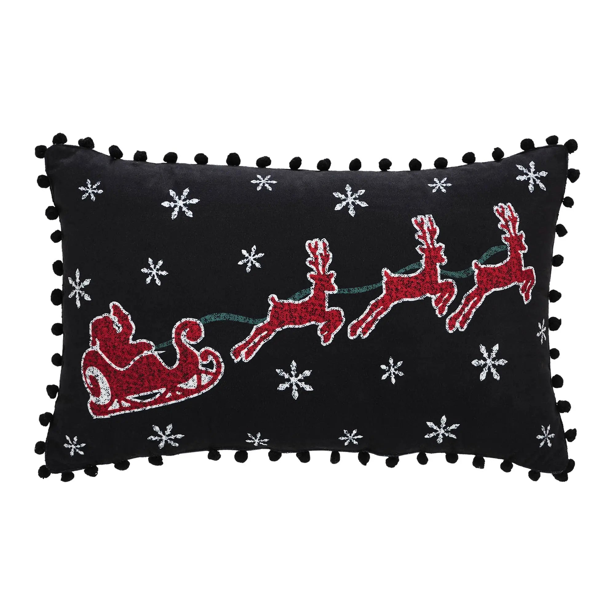 Annie Black Check Santa Sleigh Throw Pillow – 14" x 22"