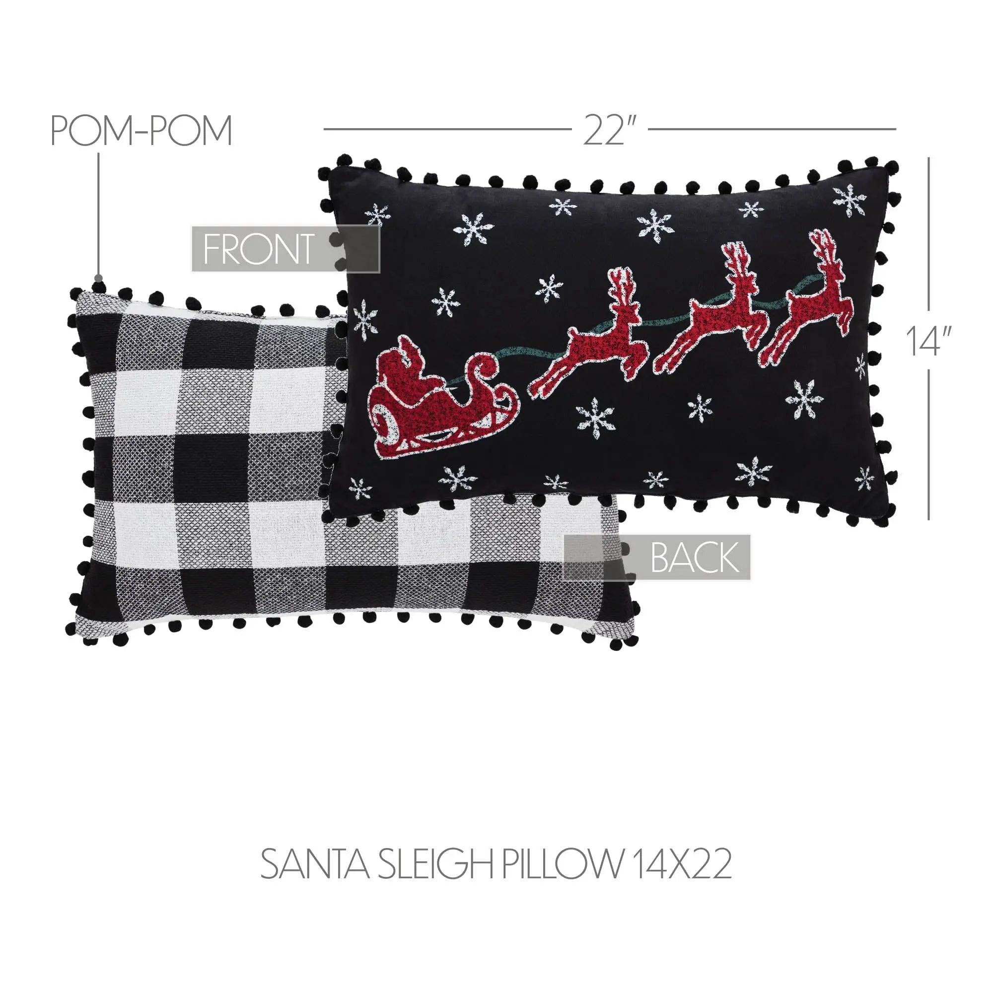 Annie Black Check Santa Sleigh Throw Pillow – 14" x 22"
