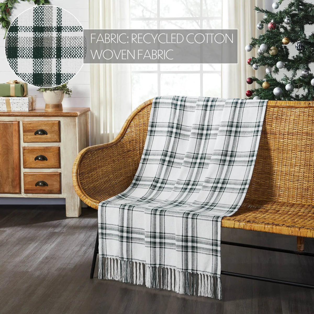 Harper Plaid Green & White Woven Throw Blanket – 50x60
