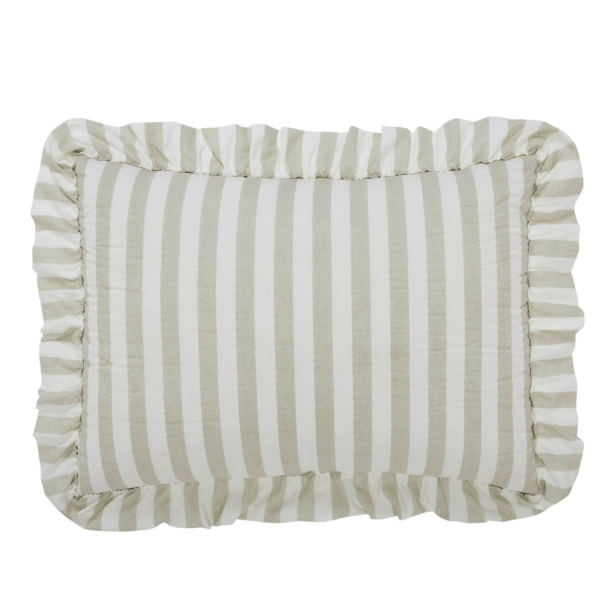 Striped pillow with ruffled edges on a white background