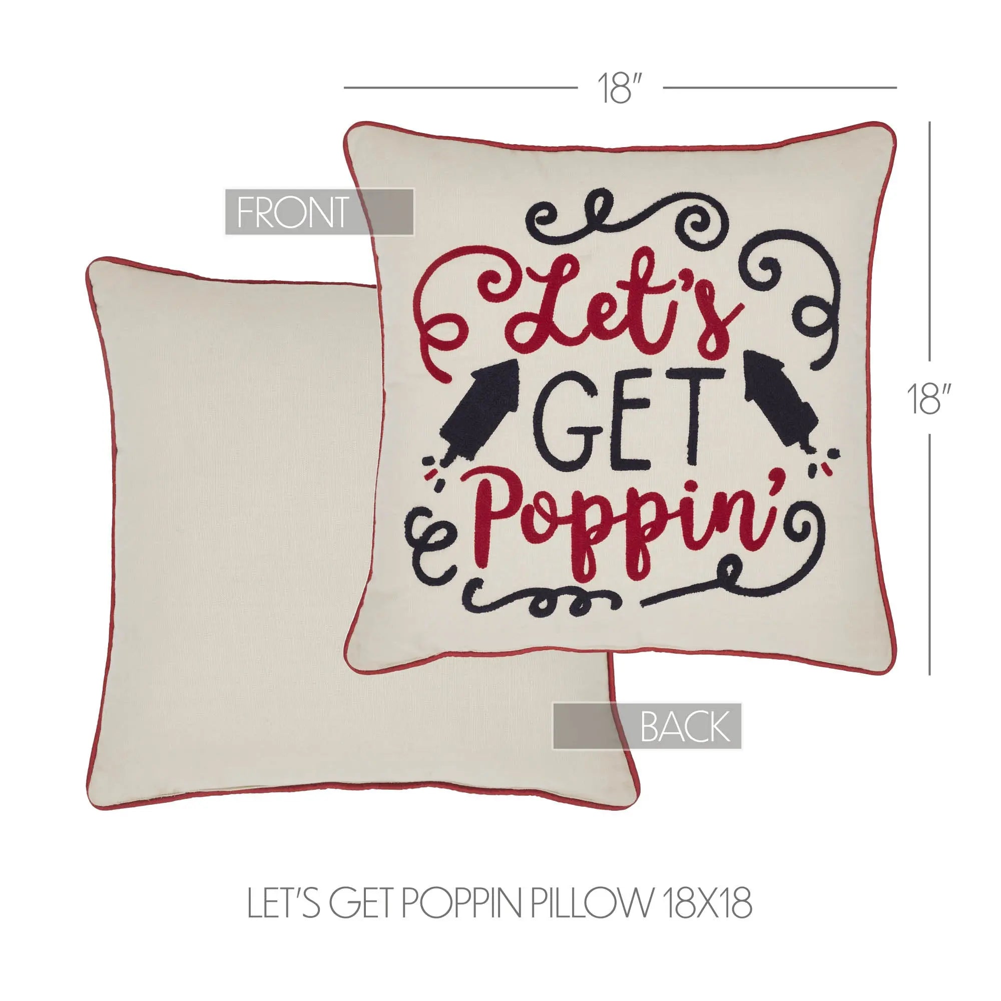 Decorative pillow with 'Let's Get Poppin' text on a white background