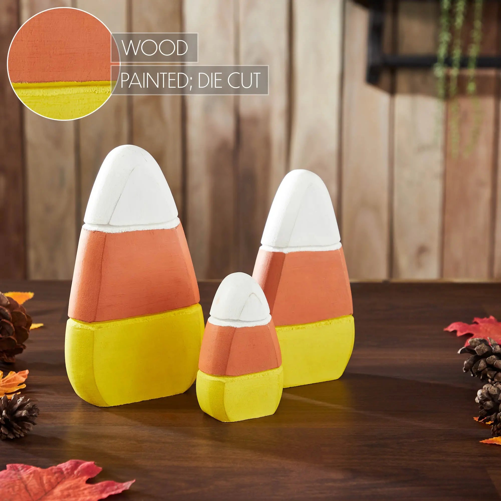 Fall Autumn Candy Corn Wooden Décor Set of 3