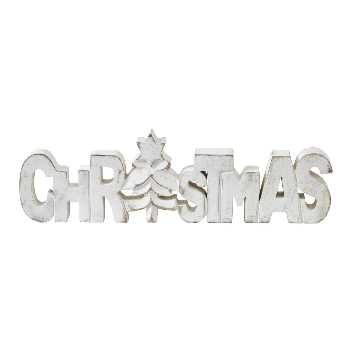 CHRISTMAS Carved Wooden Sign with Tree Motif – 15" x 4.25"