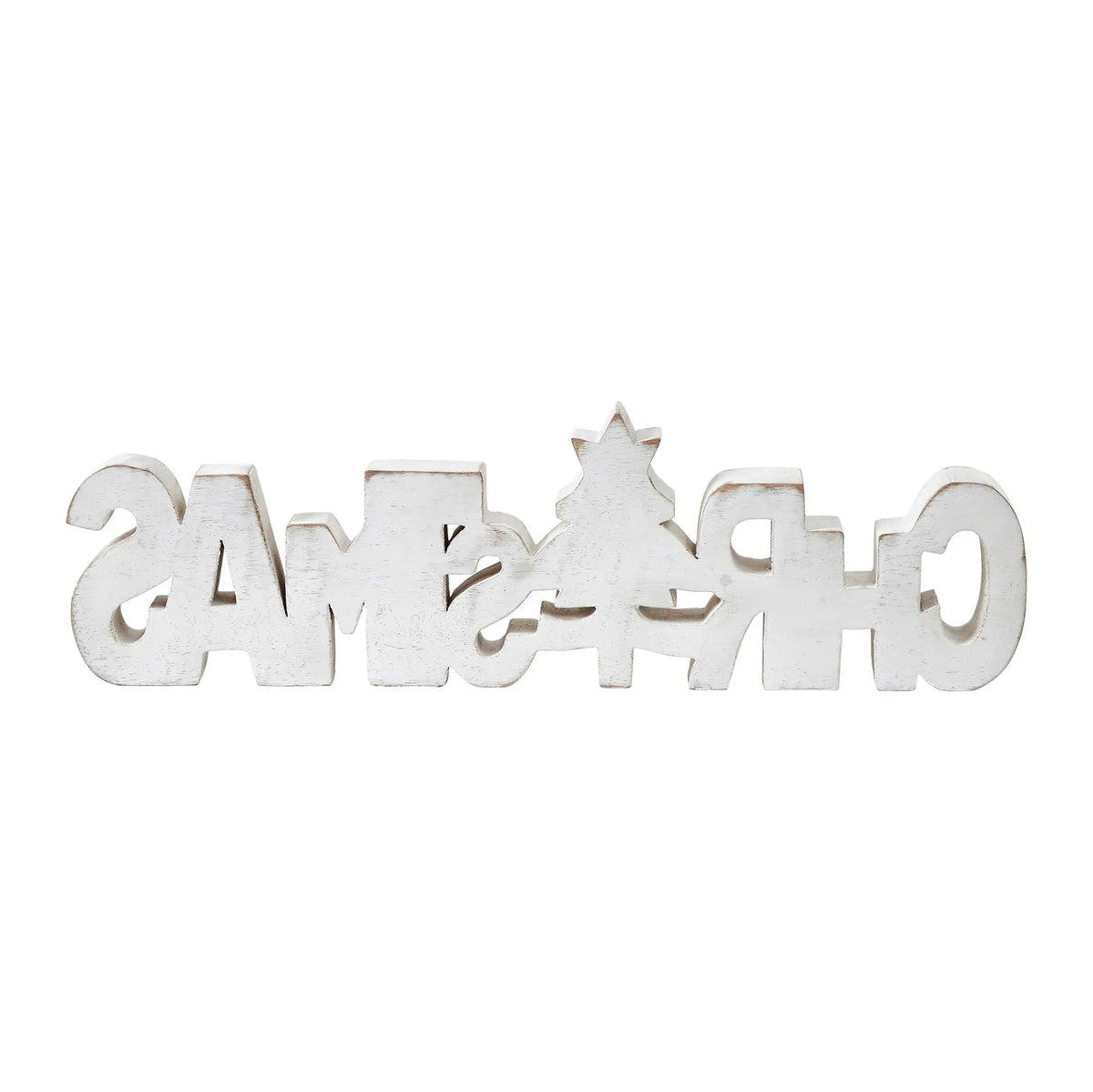 CHRISTMAS Carved Wooden Sign with Tree Motif – 15" x 4.25"