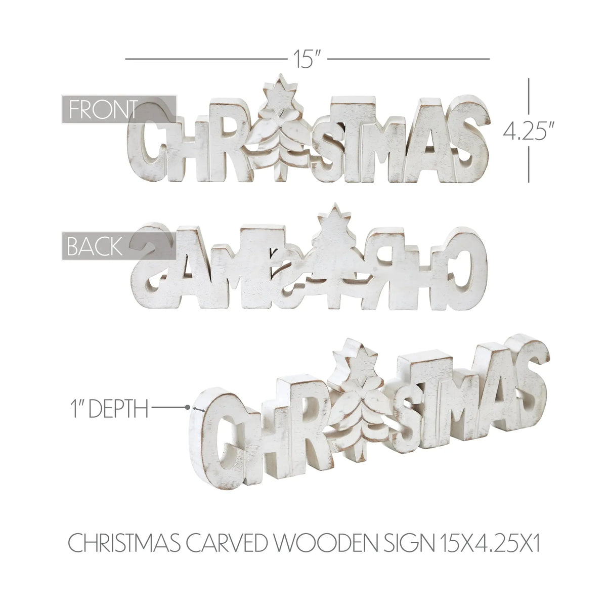 CHRISTMAS Carved Wooden Sign with Tree Motif – 15" x 4.25"