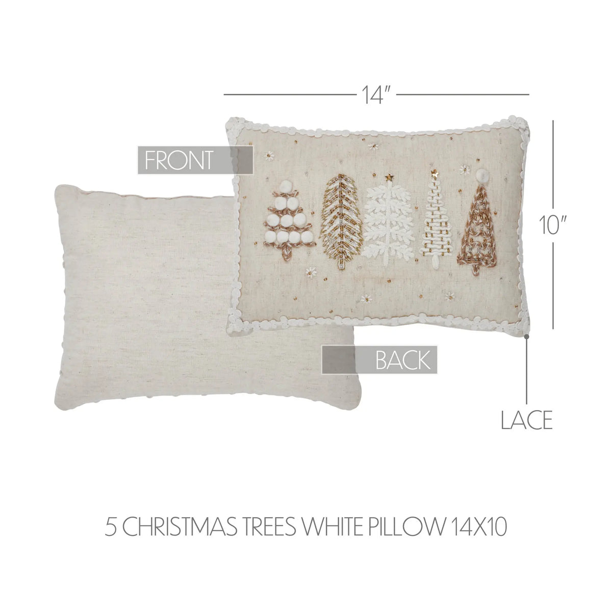 White pillow with embroidered Christmas trees on a white background