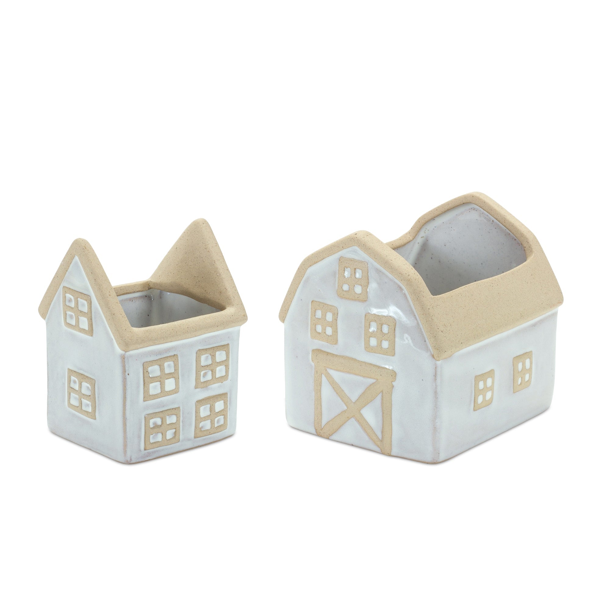 Neutral Porcelain House and Barn Planter Set for Home Decor Countryside Home Decor