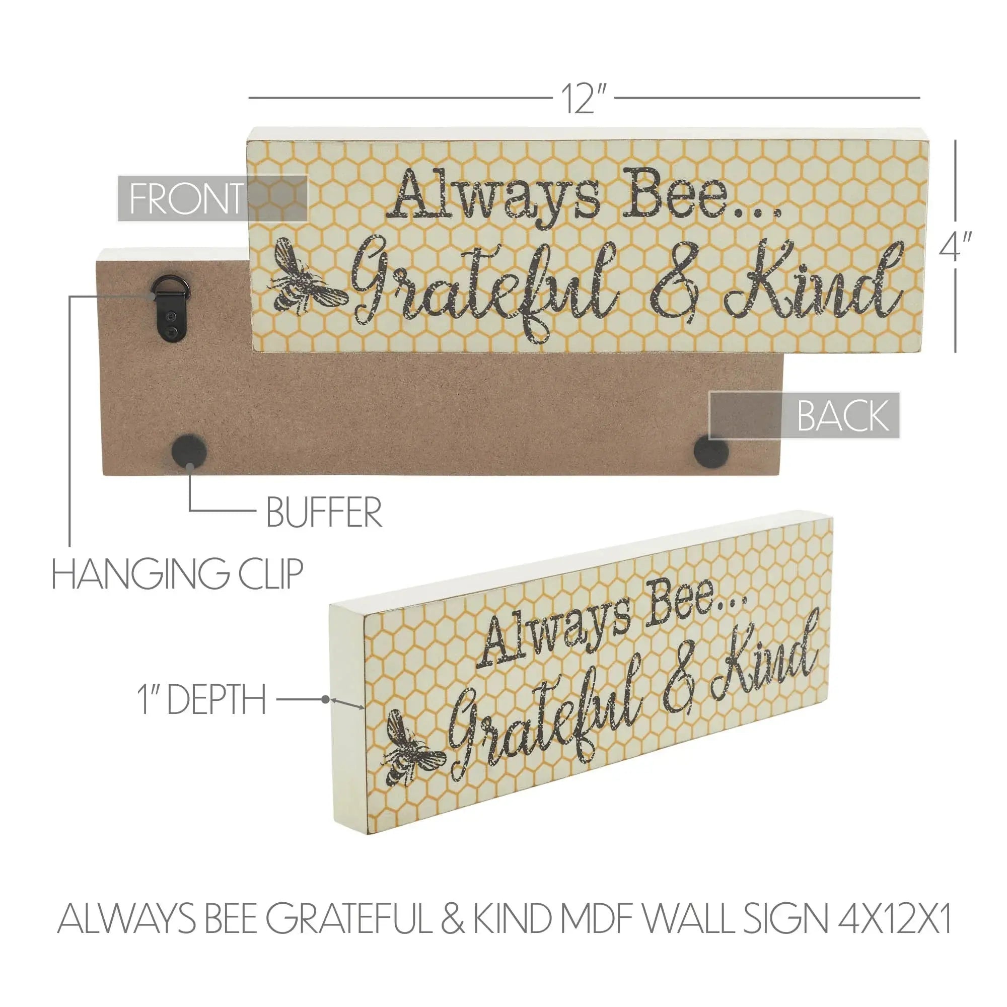 Always Bee Grateful & Kind honeycomb wall sign, farmhouse decor, 12-inch MDF with hanging clip