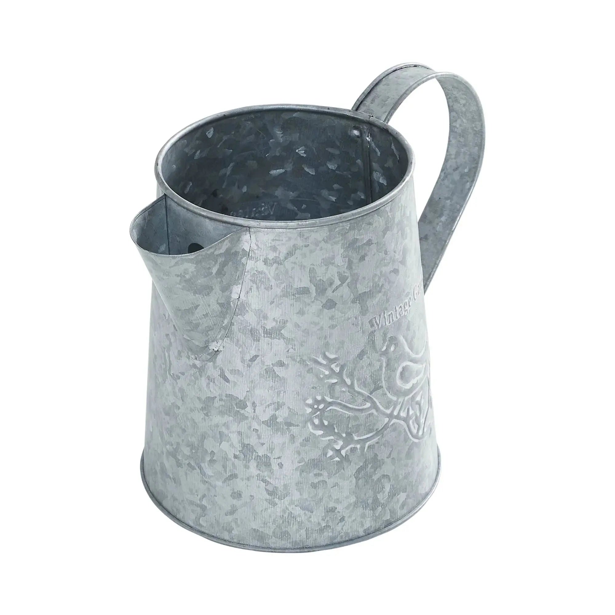 Metal watering can on a white background