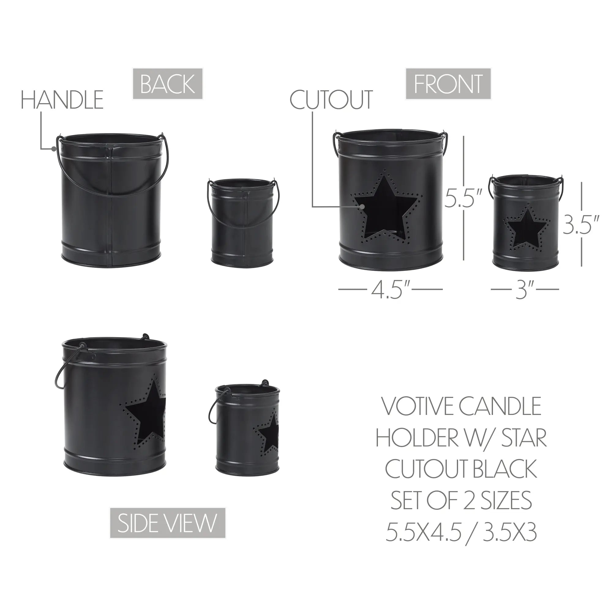 Patriotic Star Black Metal Votive Candle Holder Set of 2
