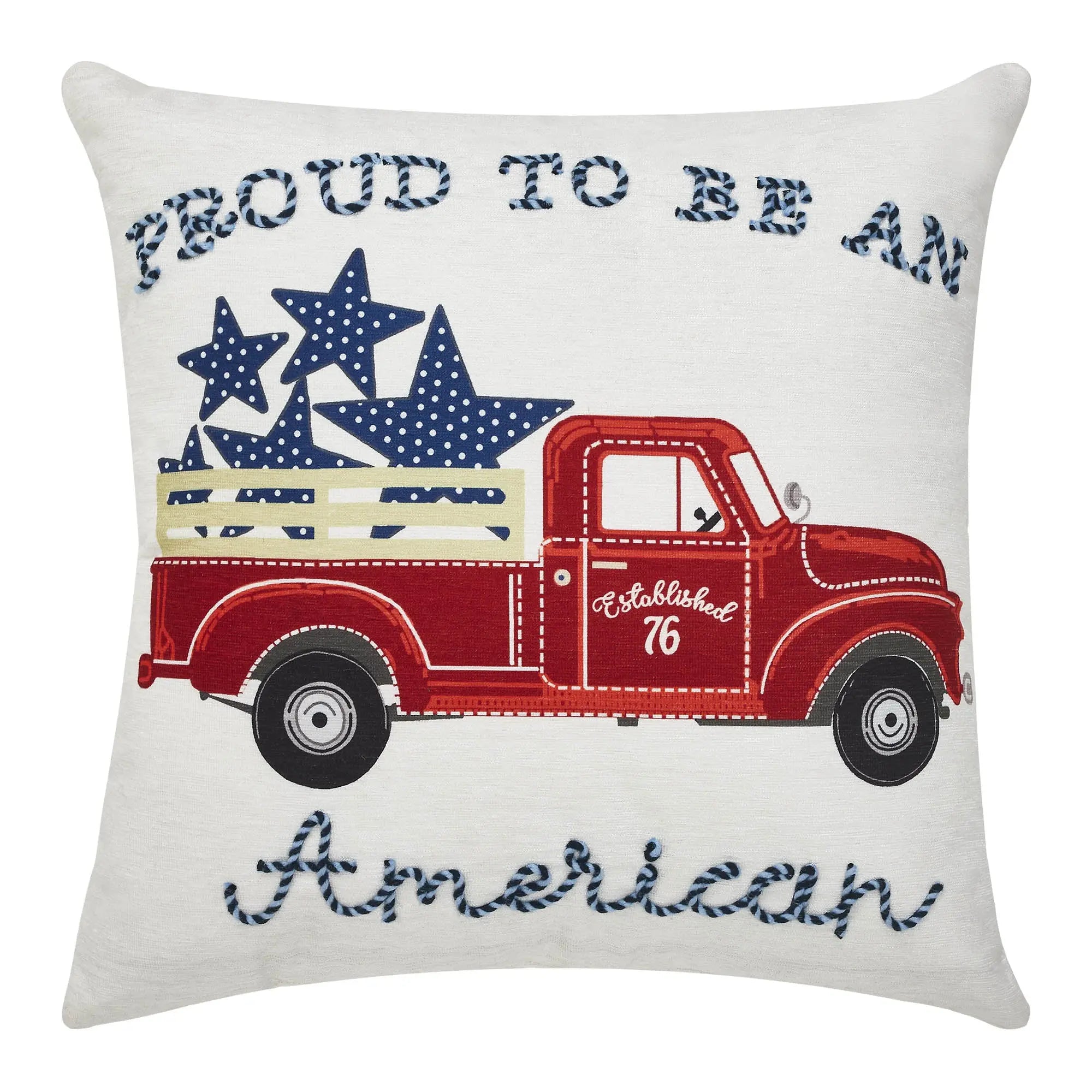 Proud To Be an American Blue Stars on Red Truck Pillow