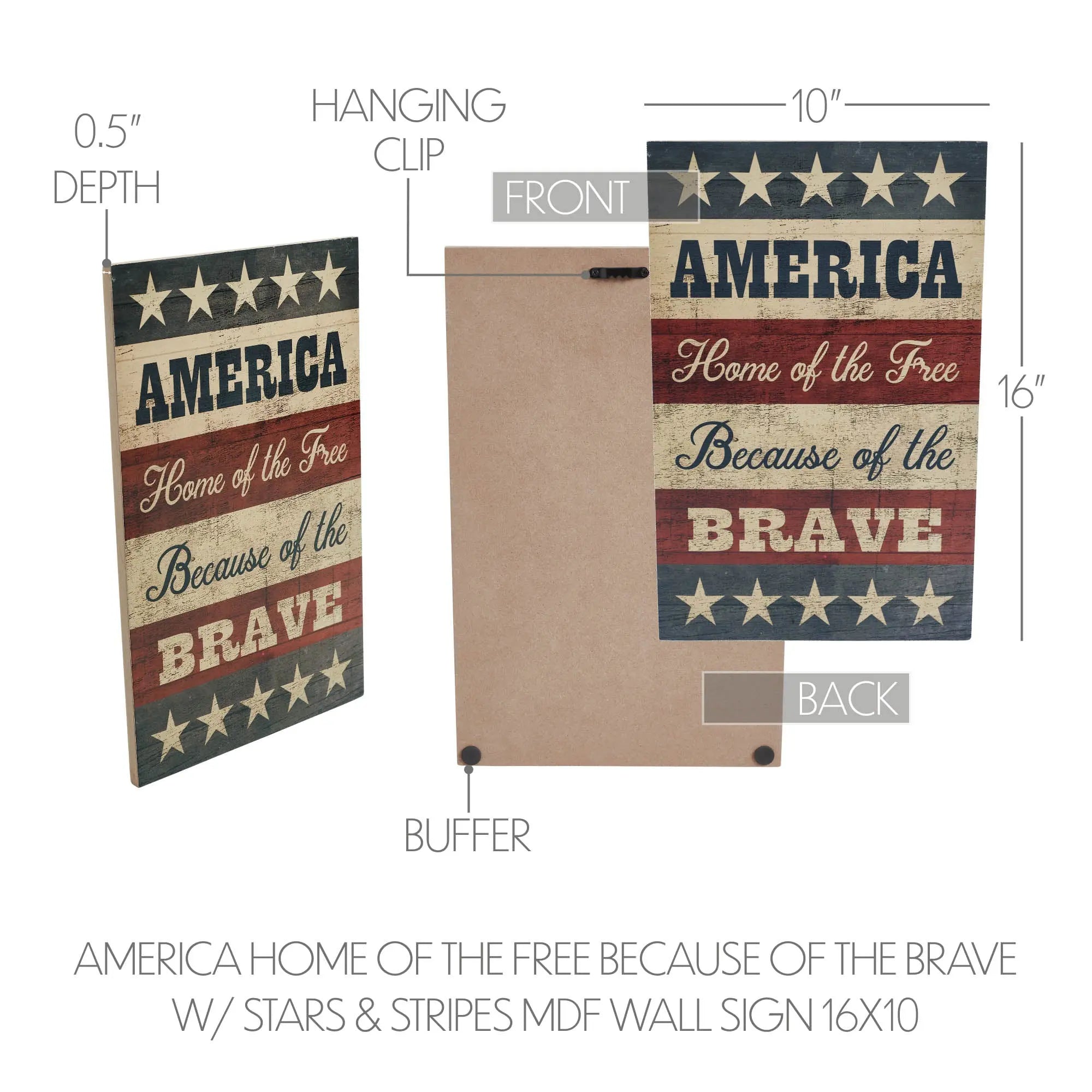America Home of The Free Wall Sign 16x10 VHC
