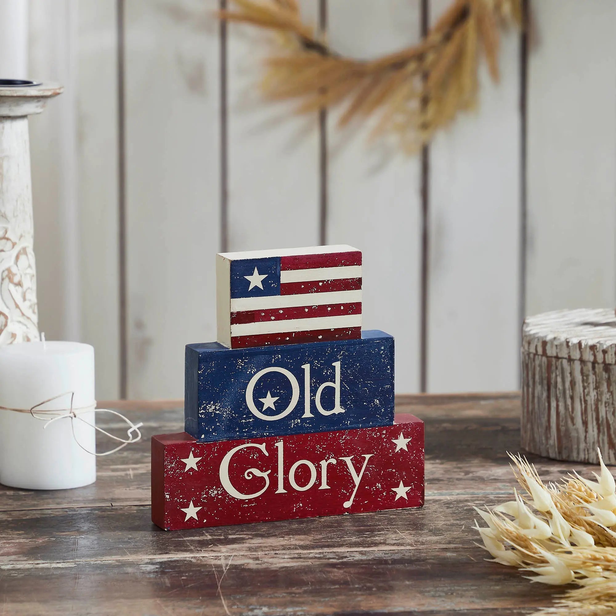 Vintage Old Glory MDF Block Sign 7.5x8 VHC