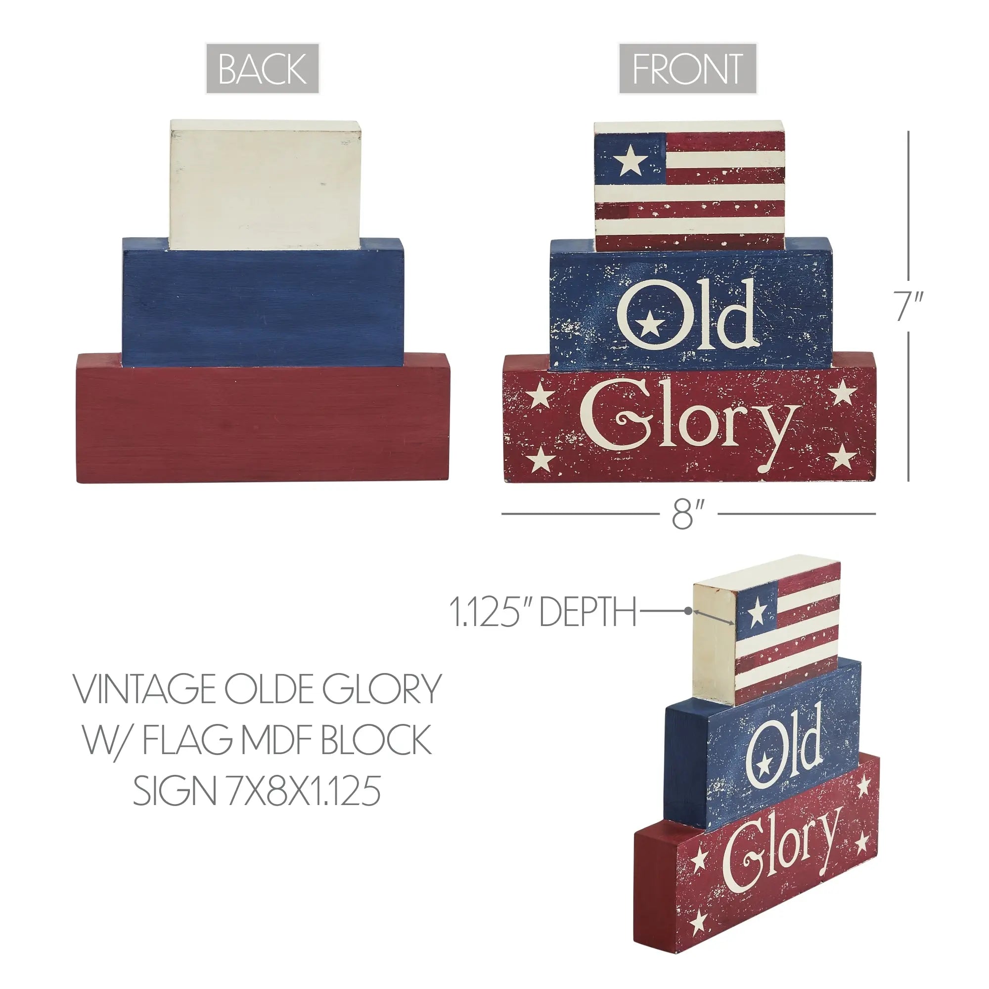 Vintage Old Glory MDF Block Sign 7.5x8 VHC