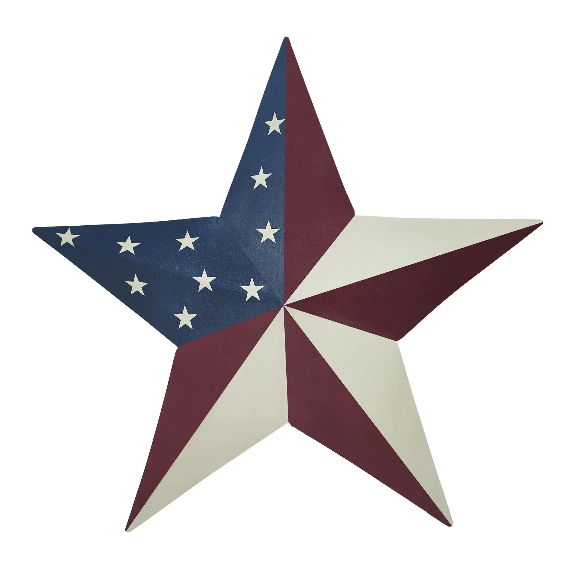 Patriotic wooden star wall decor with red, white, and blue farmhouse style design