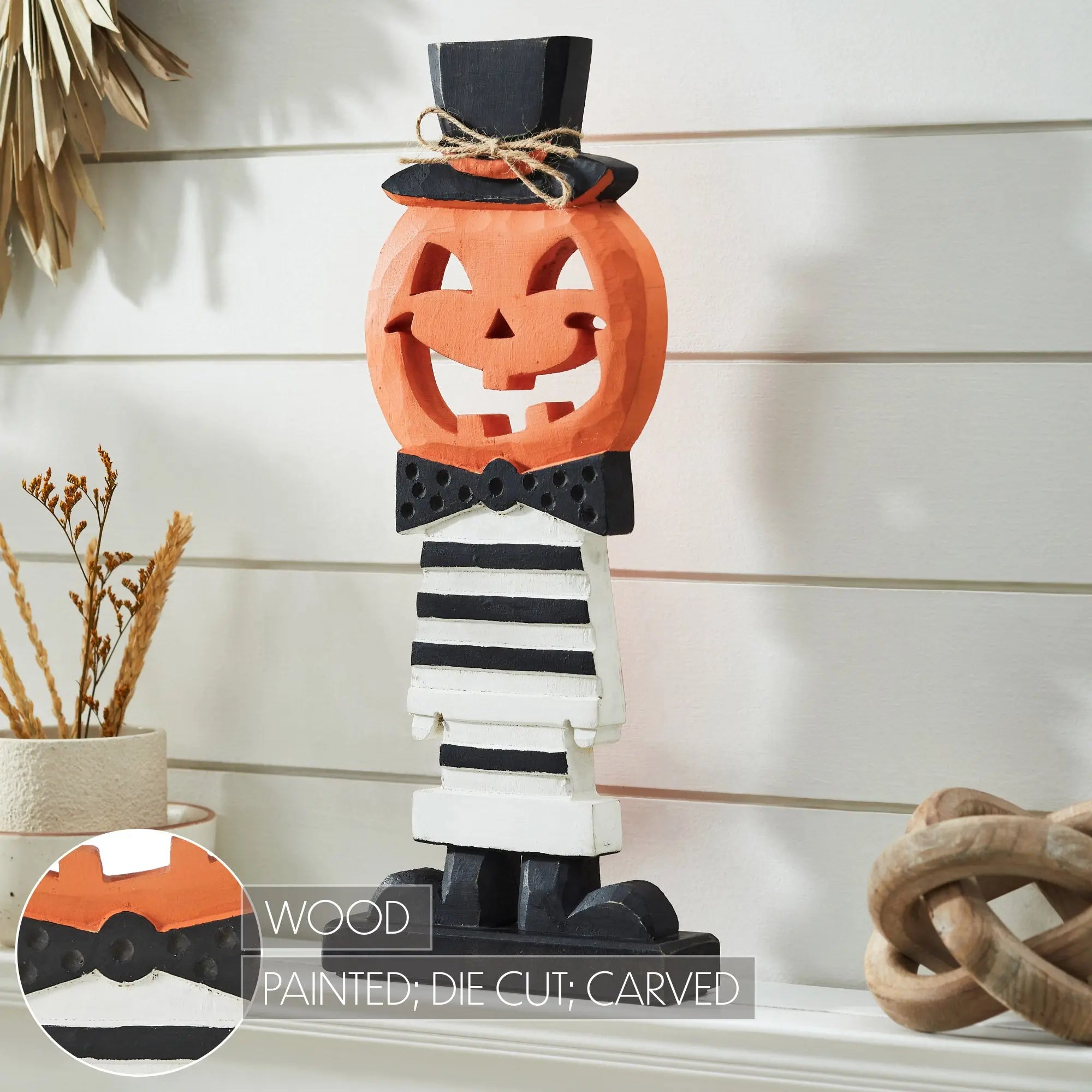 Fancy Wooden Jack-O'-Lantern Decor – 17.5"