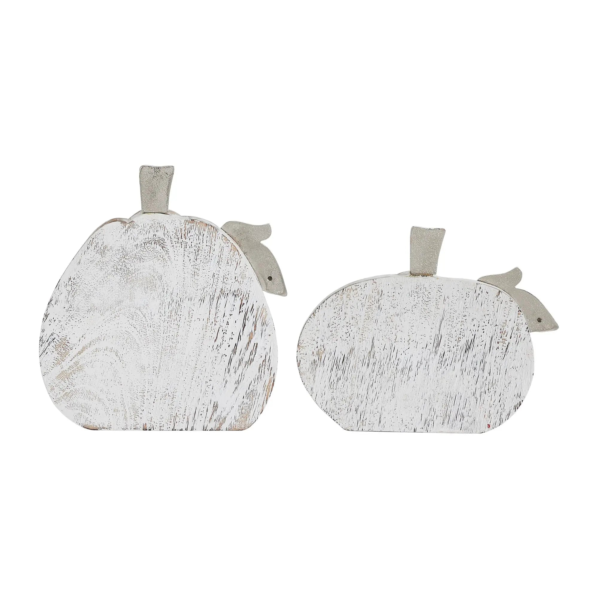 Farmhouse White Wash Wooden Pumpkin Set – Set of 2