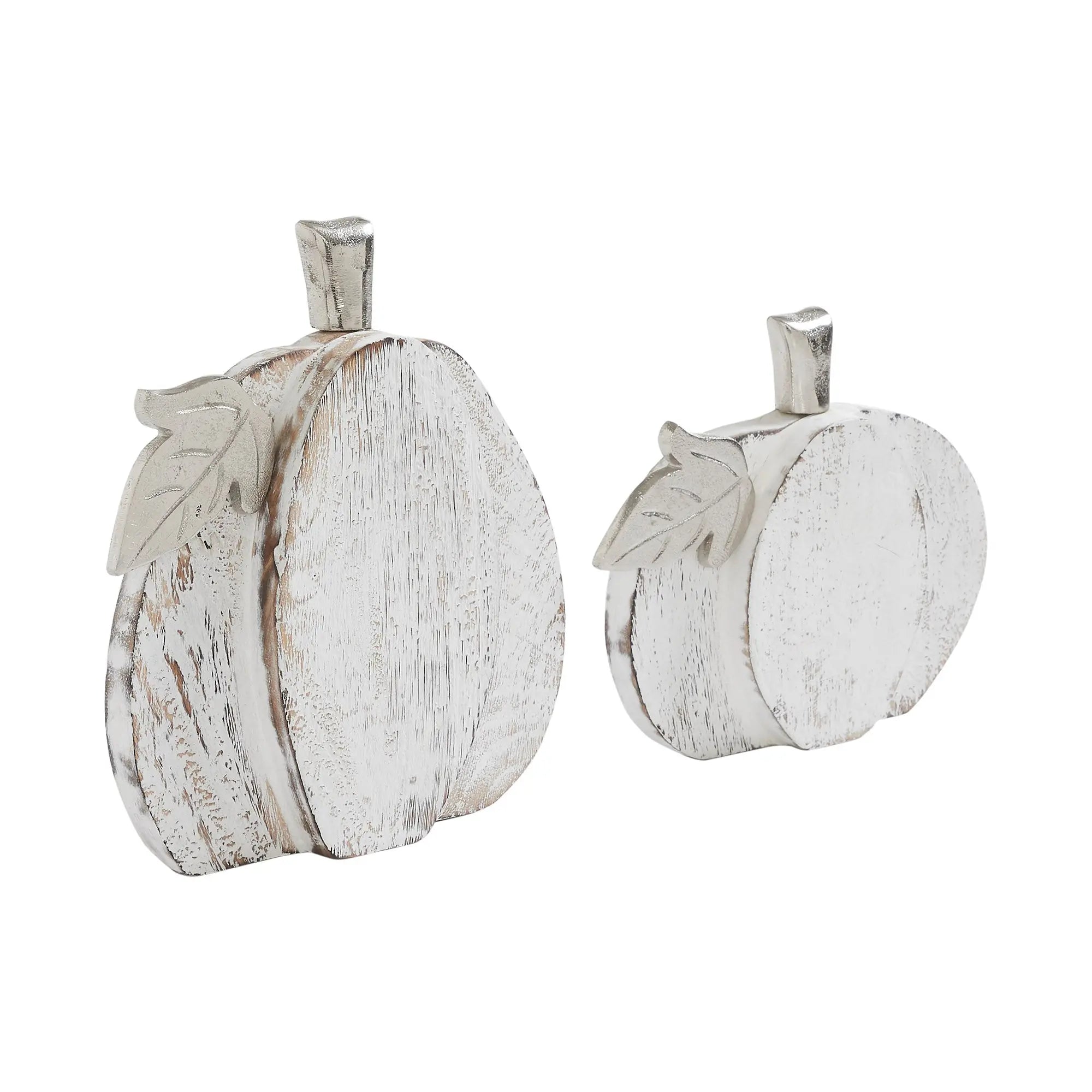 Farmhouse White Wash Wooden Pumpkin Set – Set of 2