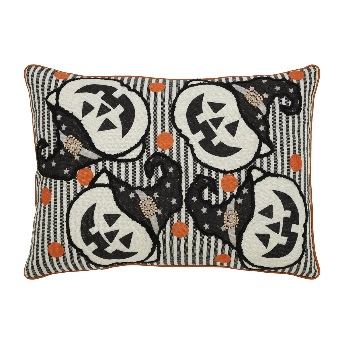 Witchy Pumpkins Halloween Throw Pillow – Black Stripe 14x20