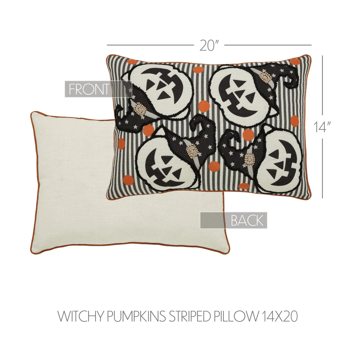 Witchy Pumpkins Halloween Throw Pillow – Black Stripe 14x20