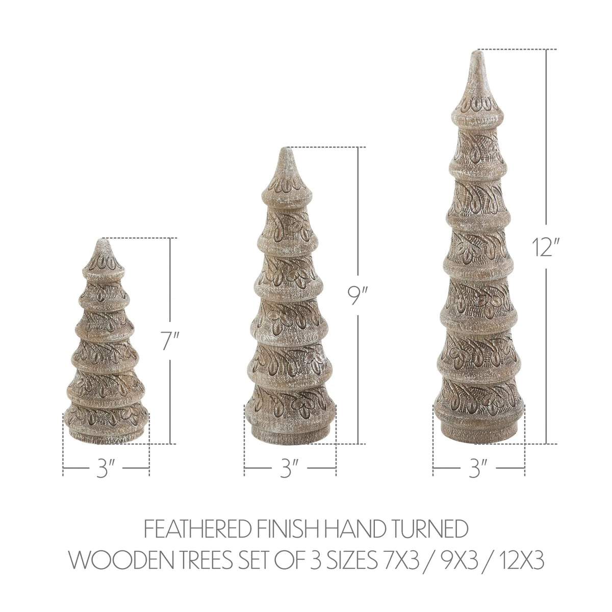 Hand Turned Wooden Christmas Trees Set of 3 – Distressed White