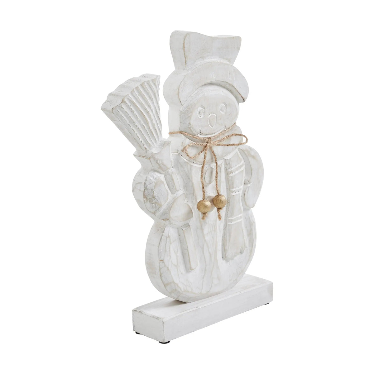 Blizzard Bliss Distressed White Wooden Snowman – 13 Inch