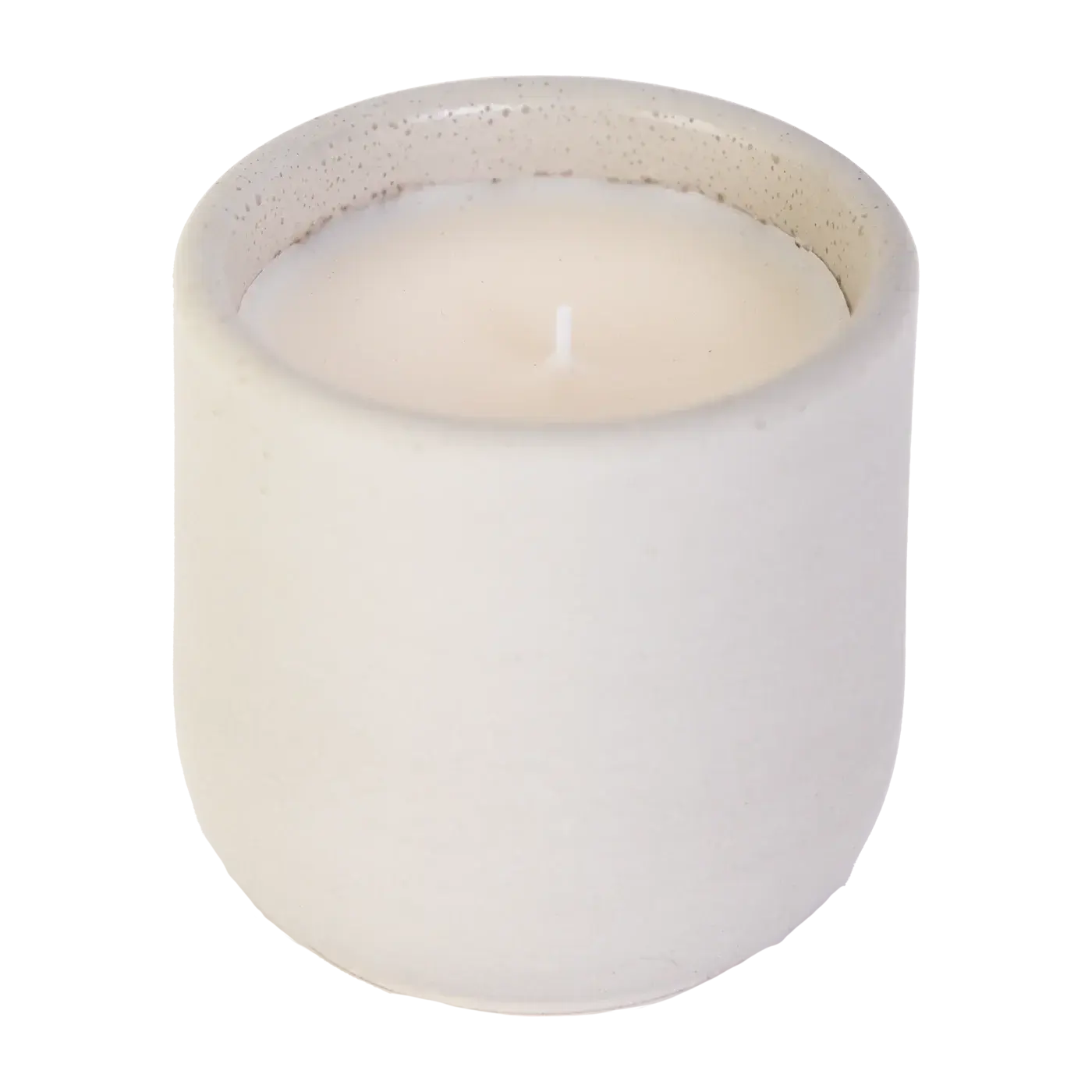 Cream speckled ceramic candle holder with white wax, farmhouse style home decor