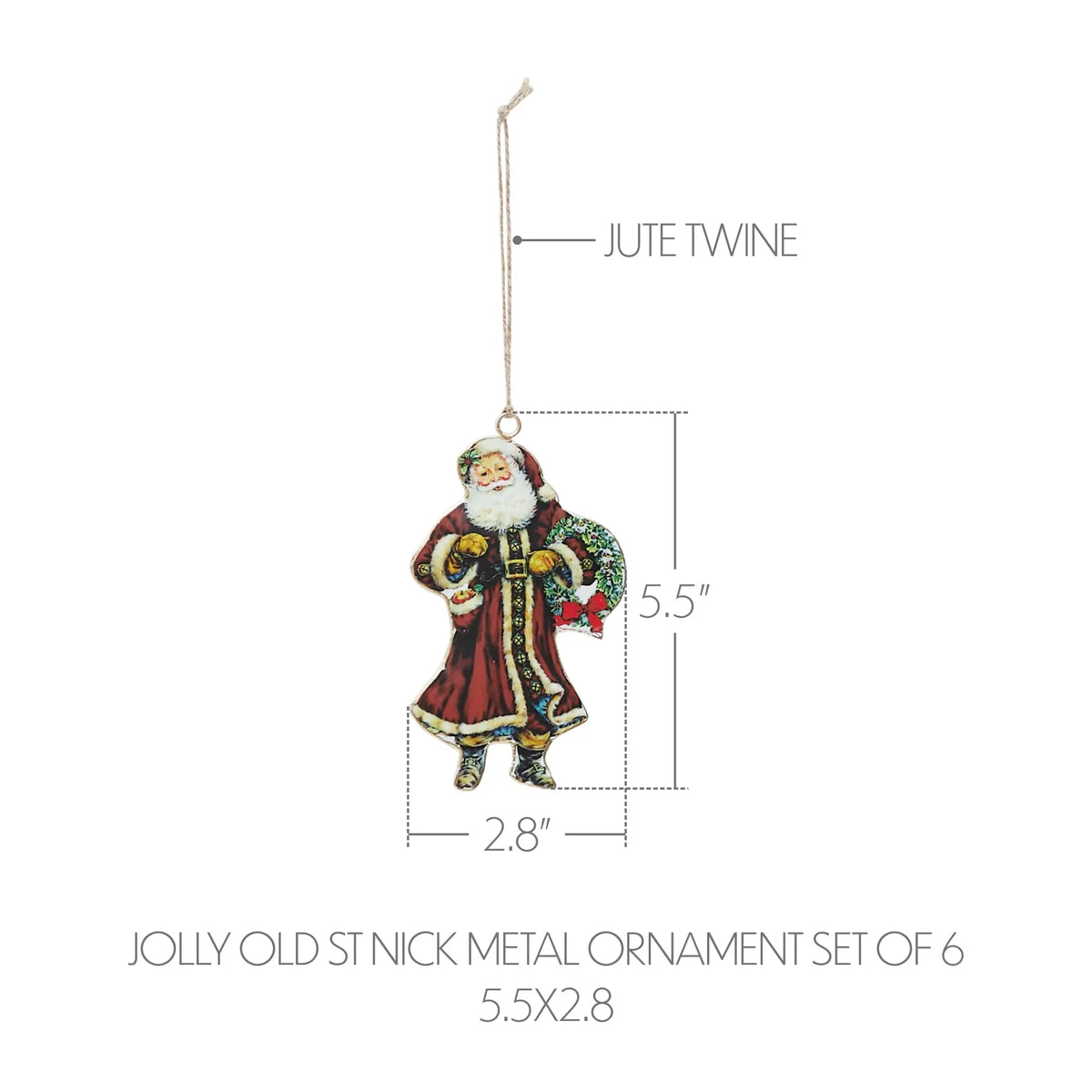 Jolly Old St Nick Metal Ornament - 5.5 inch